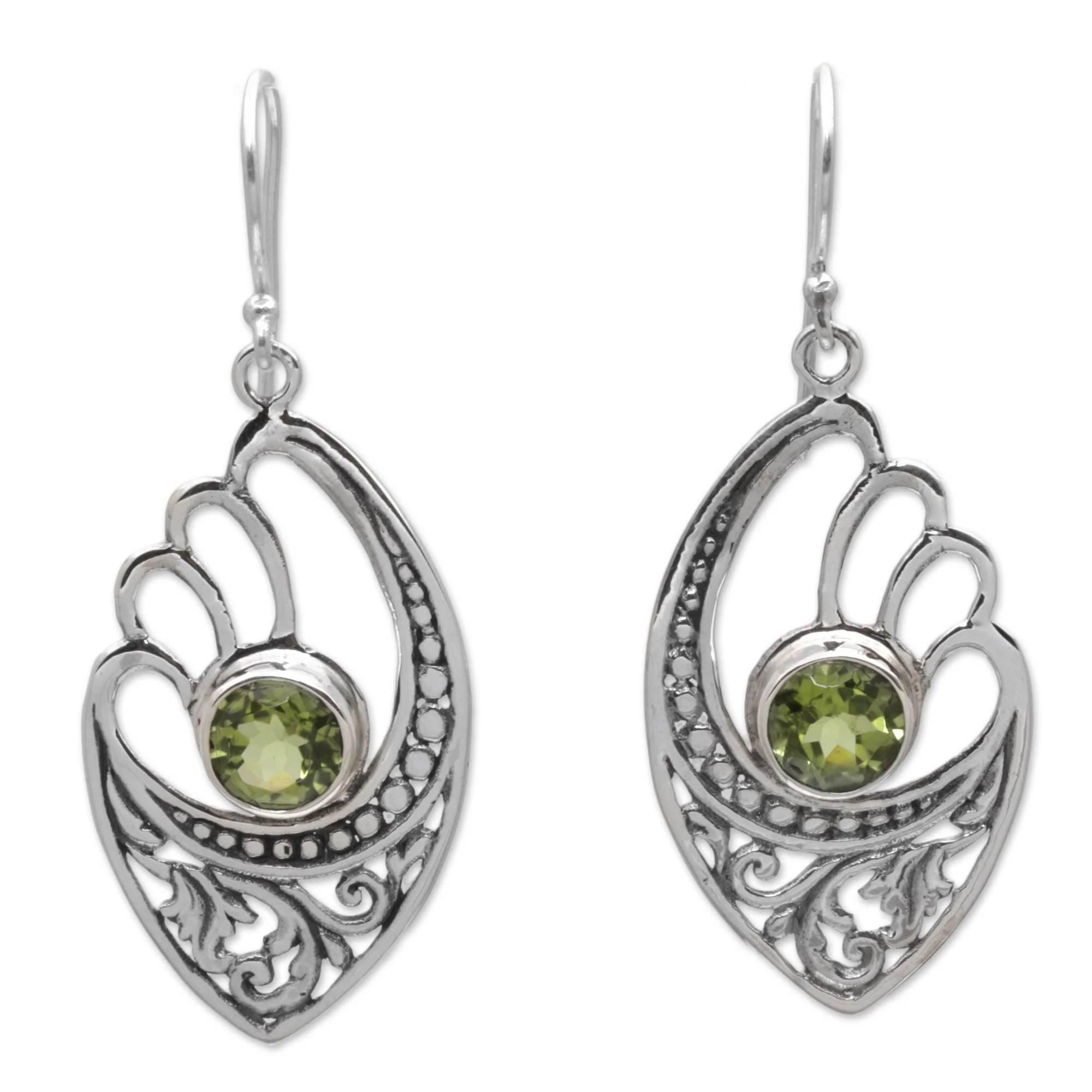 Green Wings Balinese 925 Sterling Silver Earrings with Peridot - Image 2