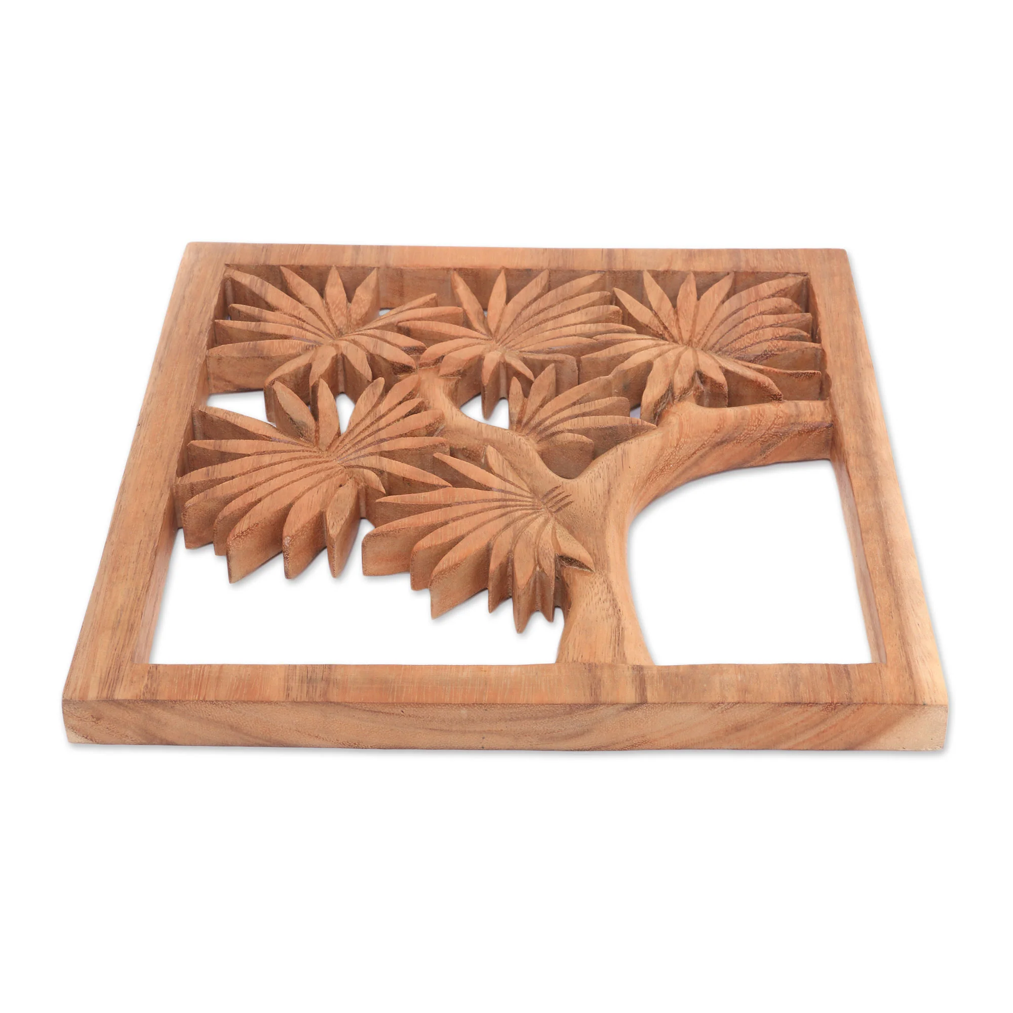 Greenery View Hand-Carved Balinese Tree Relief Panel in Suar Wood - Image 3
