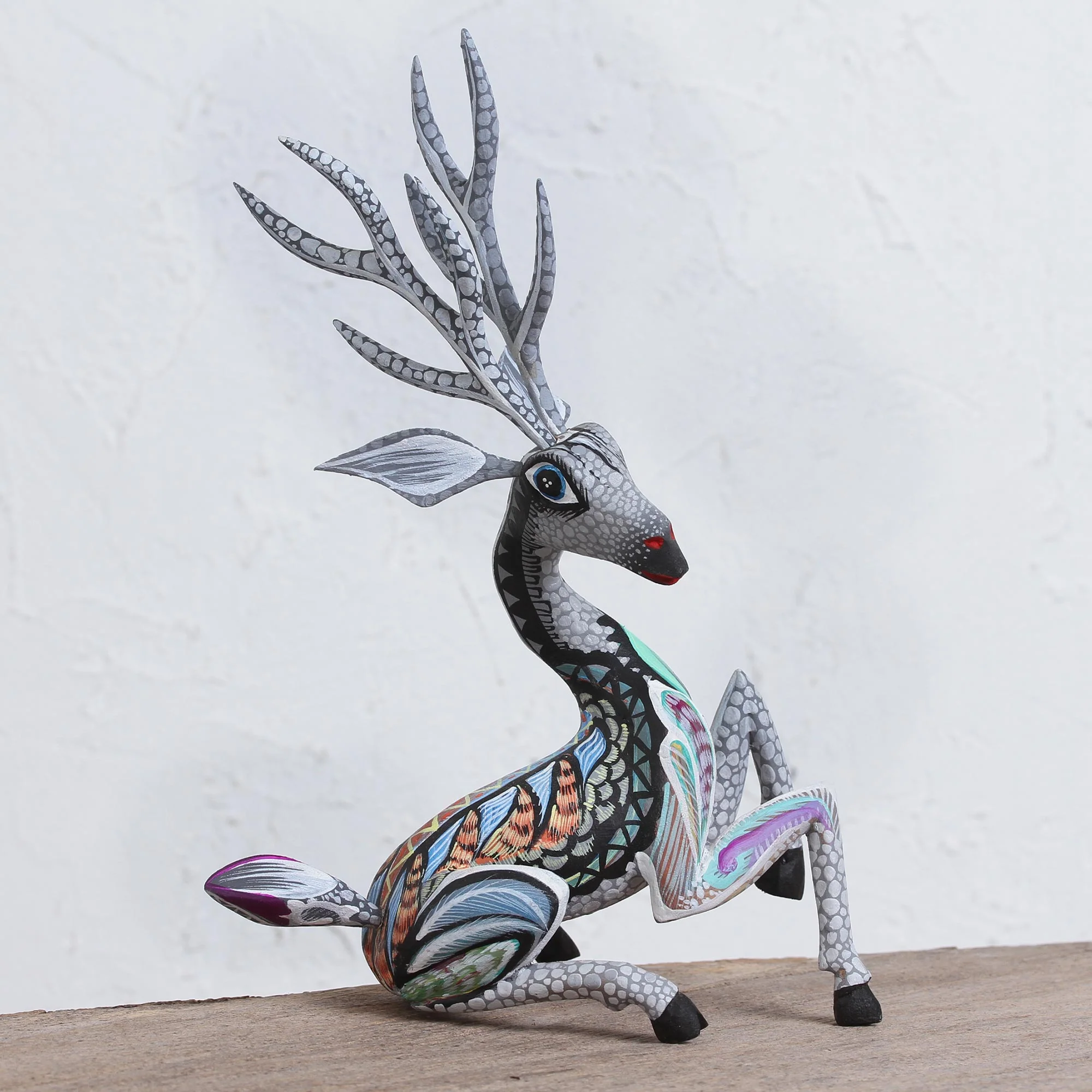 Grey Deer Handcrafted Alebrije Deer Sculpture in Grey from Mexico - Image 3
