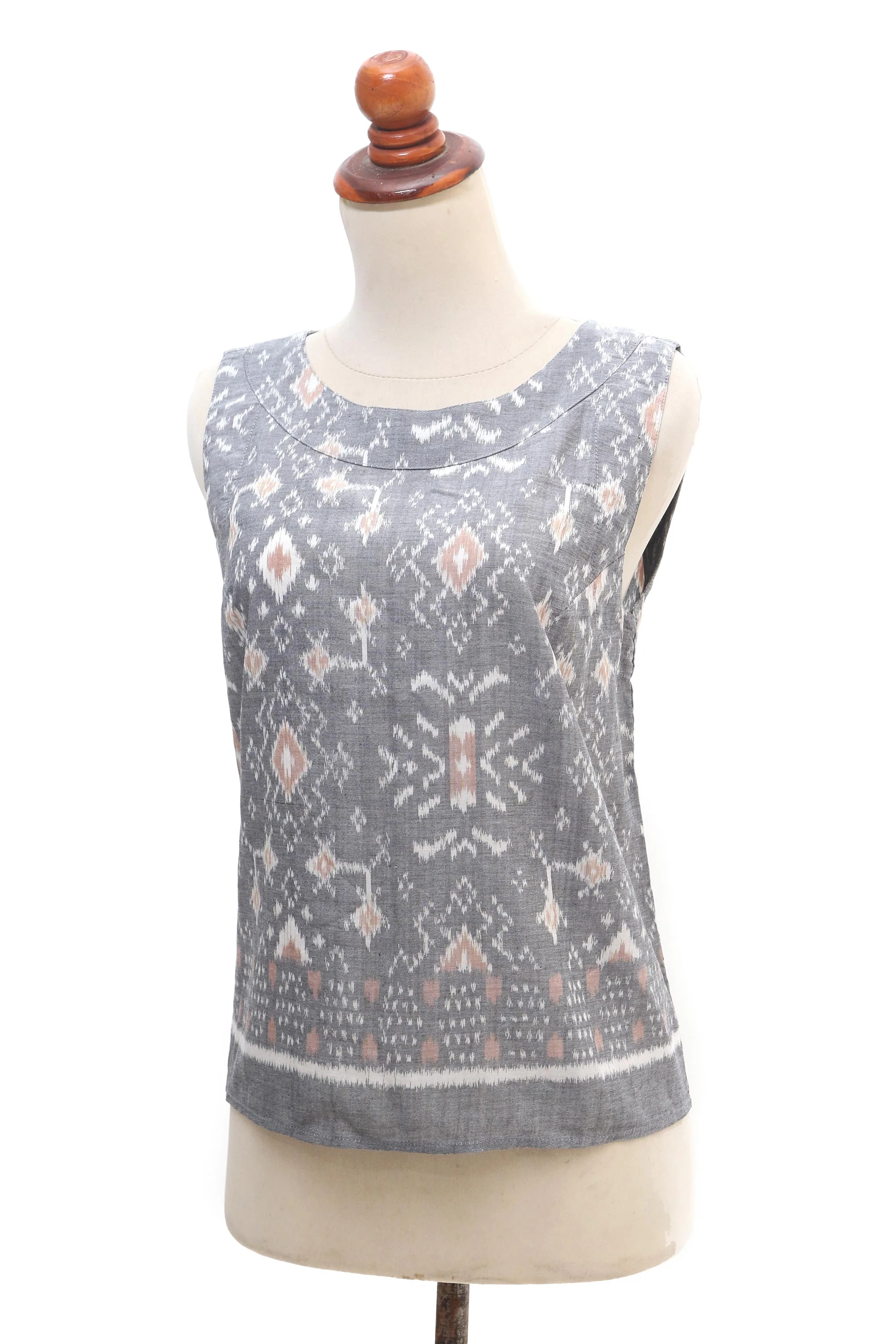 Grey Gardens Hand Made Sleeveless Cotton Ikat Blouse from Bali - Image 3