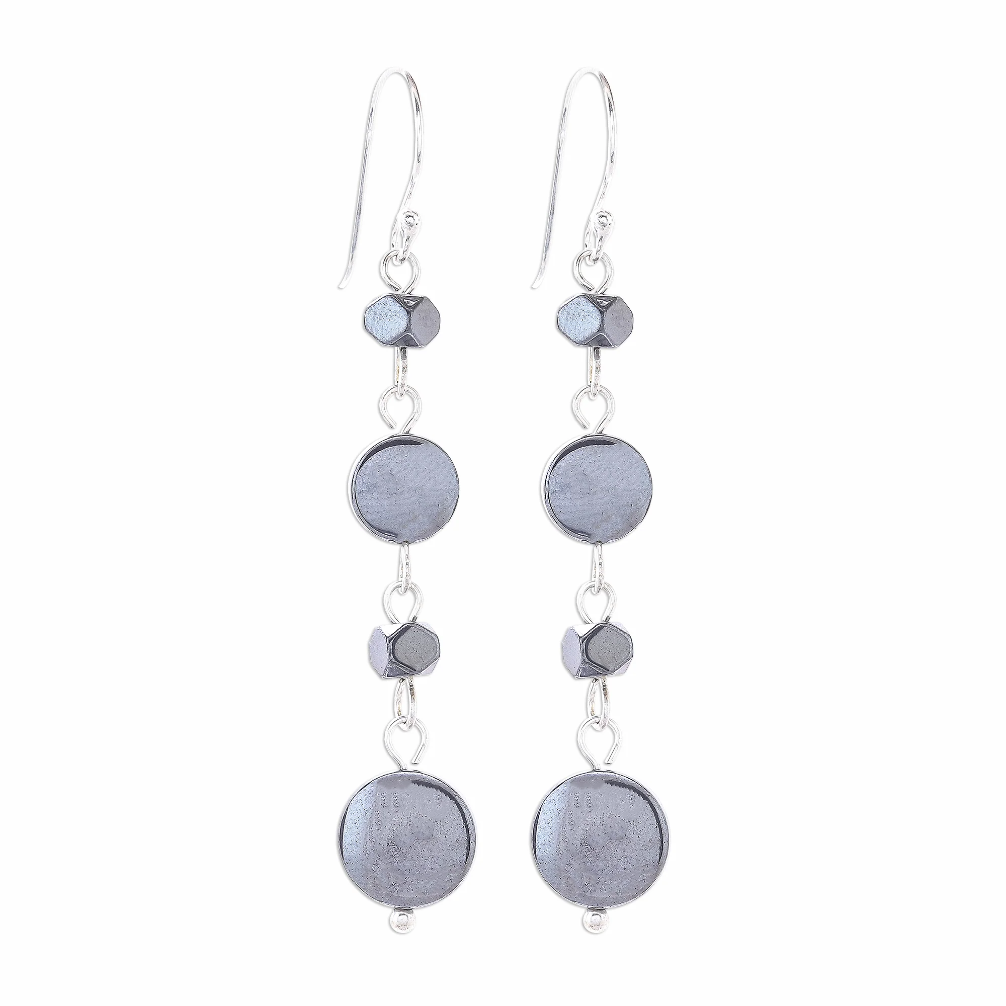 Grey Gleam Natural Hematite Dangle Earrings from Thailand - Image 2
