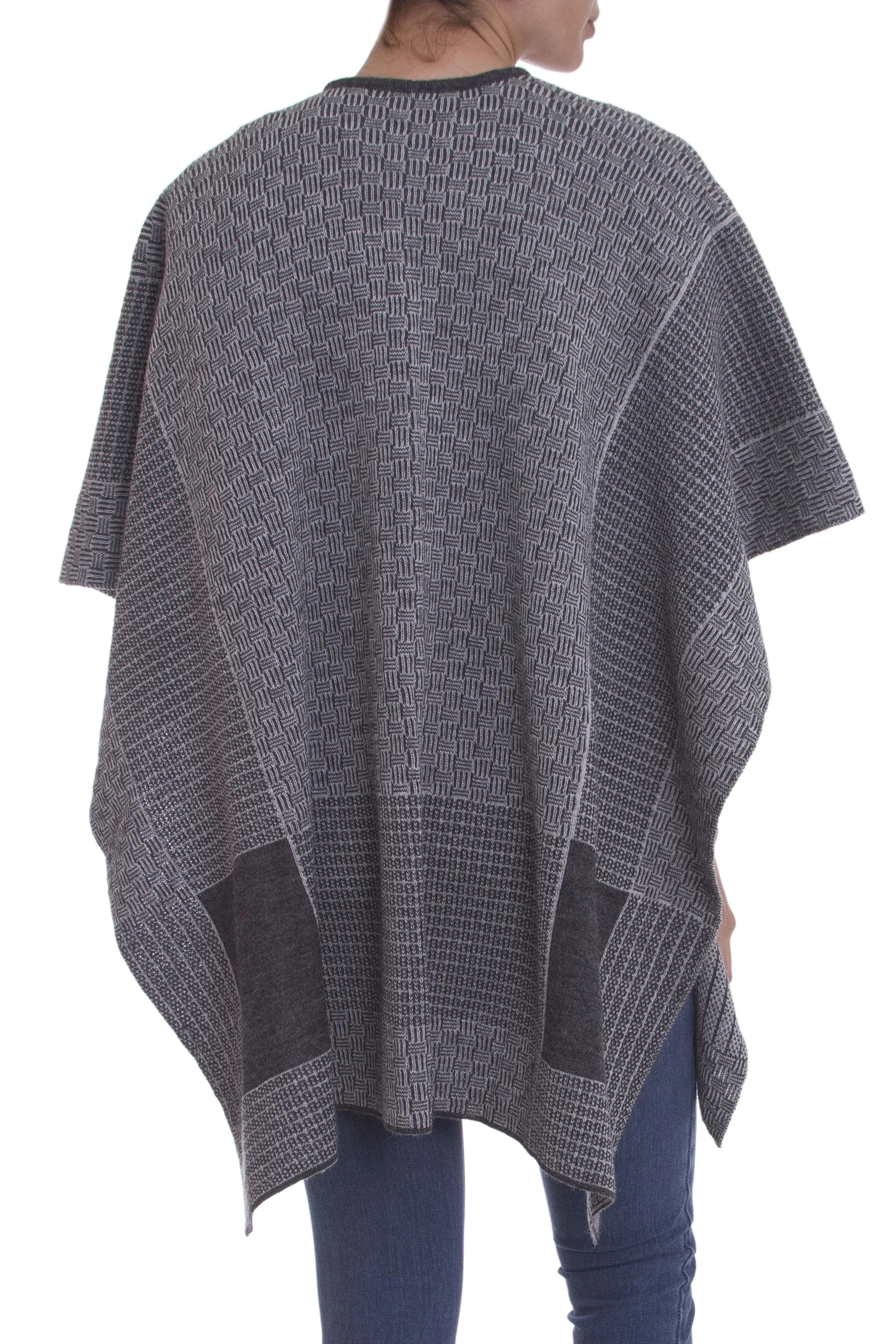 Grey Medley Peruvian Reversible Multi Patterned Grey Alpaca Blend Ruana - Image 5