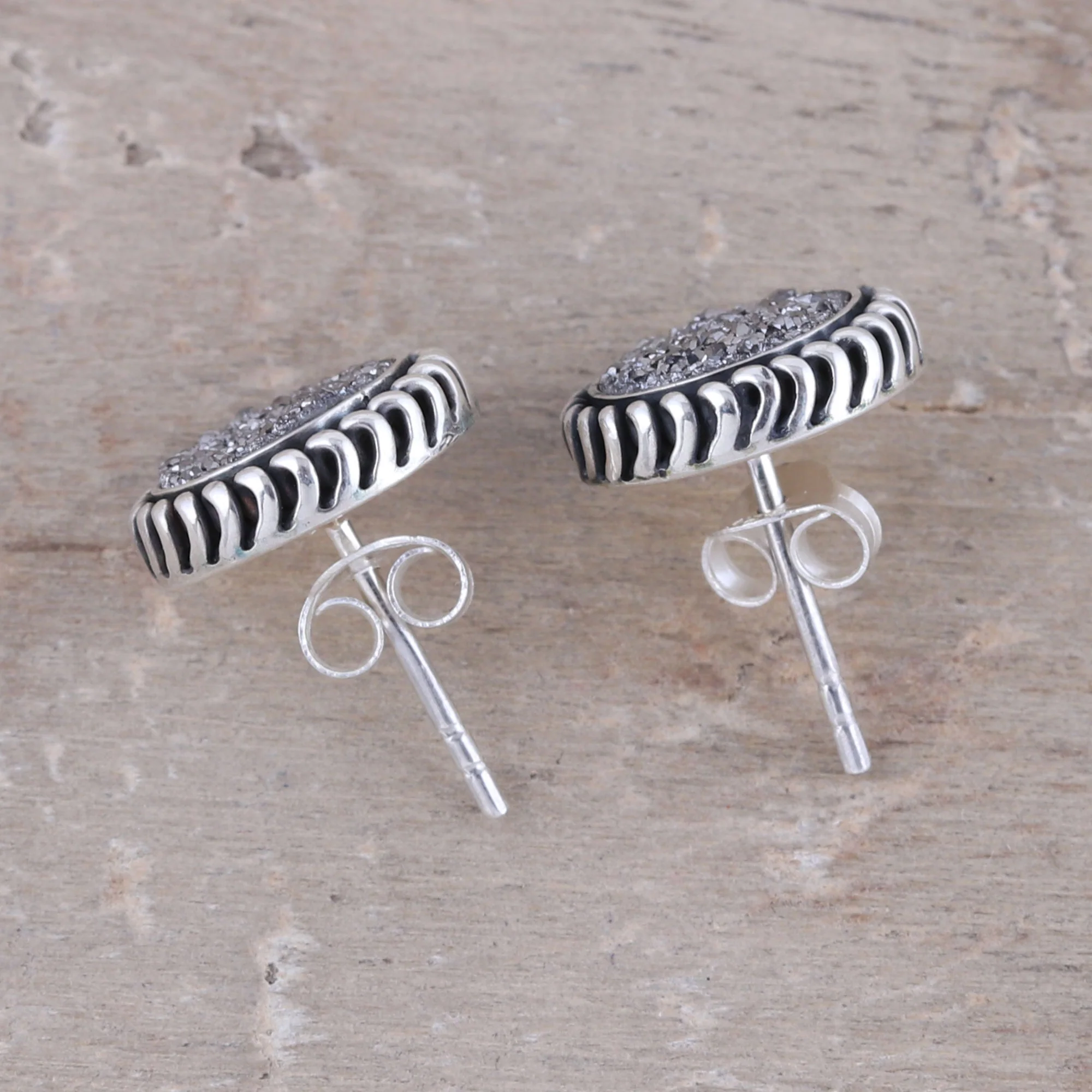 Grey Sphere Drusy Quartz Earrings - Image 2