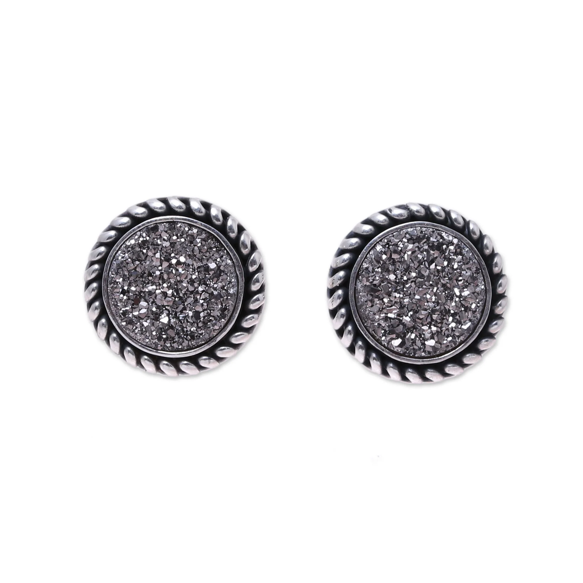 Grey Sphere Drusy Quartz Earrings - Image 3