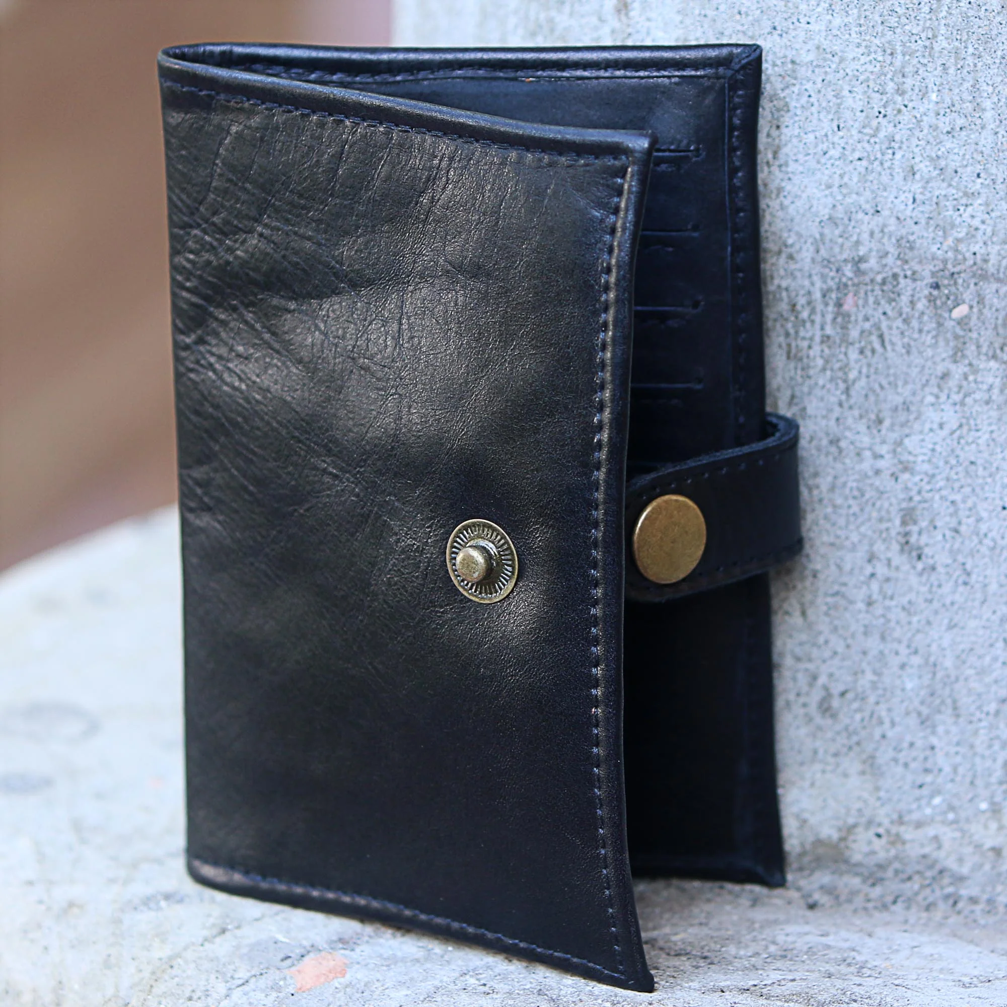 Gringsing Getaway in Black Fair Trade Handcrafted Black Leather Passport Holder - Image 3
