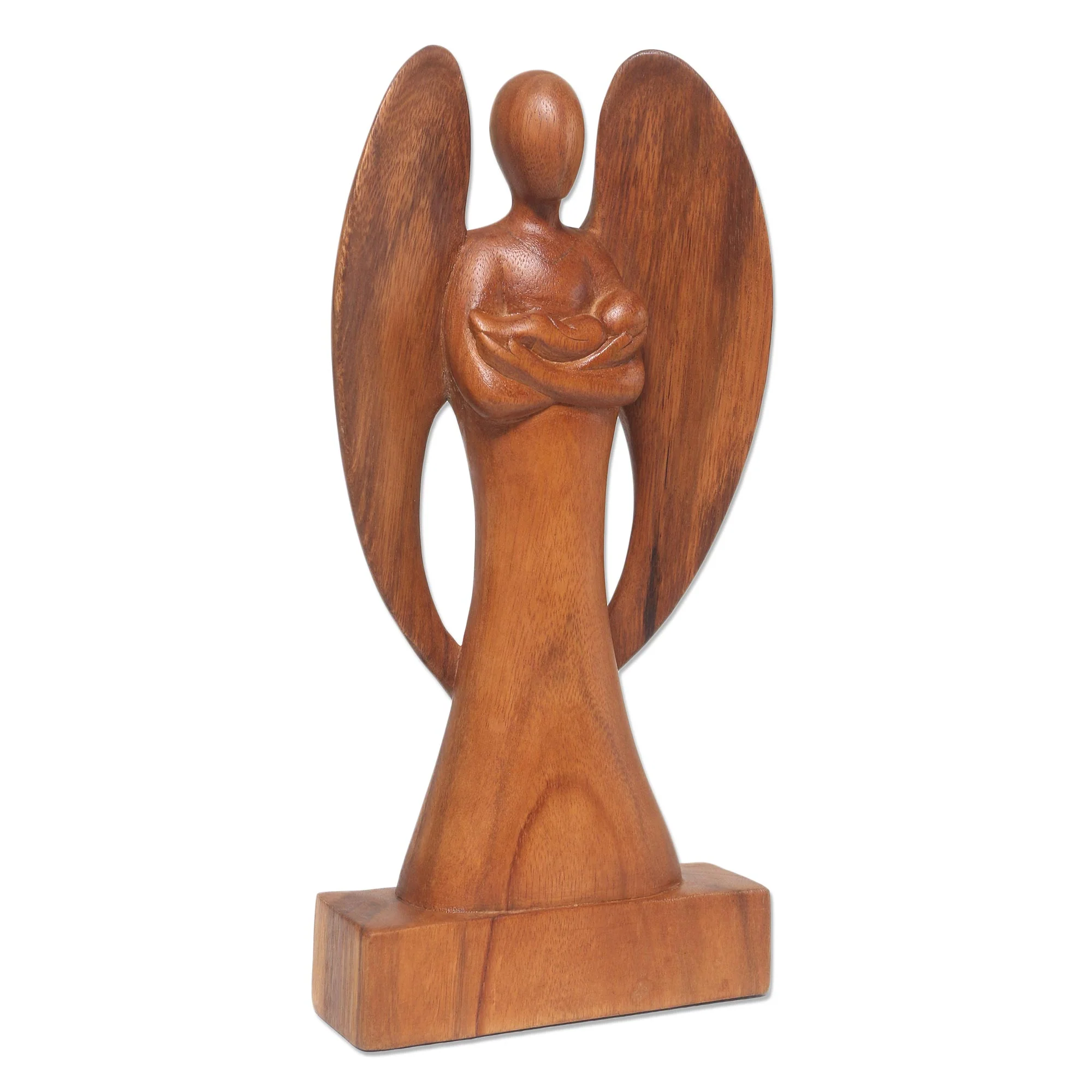 Guardian Angel Hand Carved Wood Angel and Baby Sculpture - Image 4