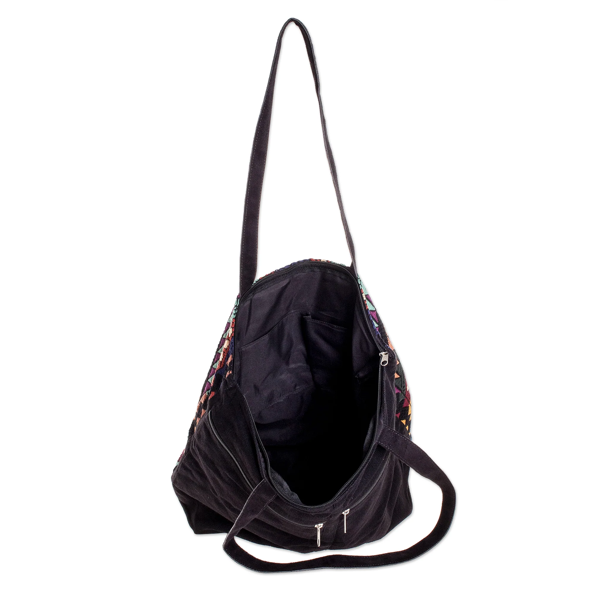 Guatemalan Peaks Handwoven Multicolor & Black Cotton Shoulder Bag Tote - Image 5