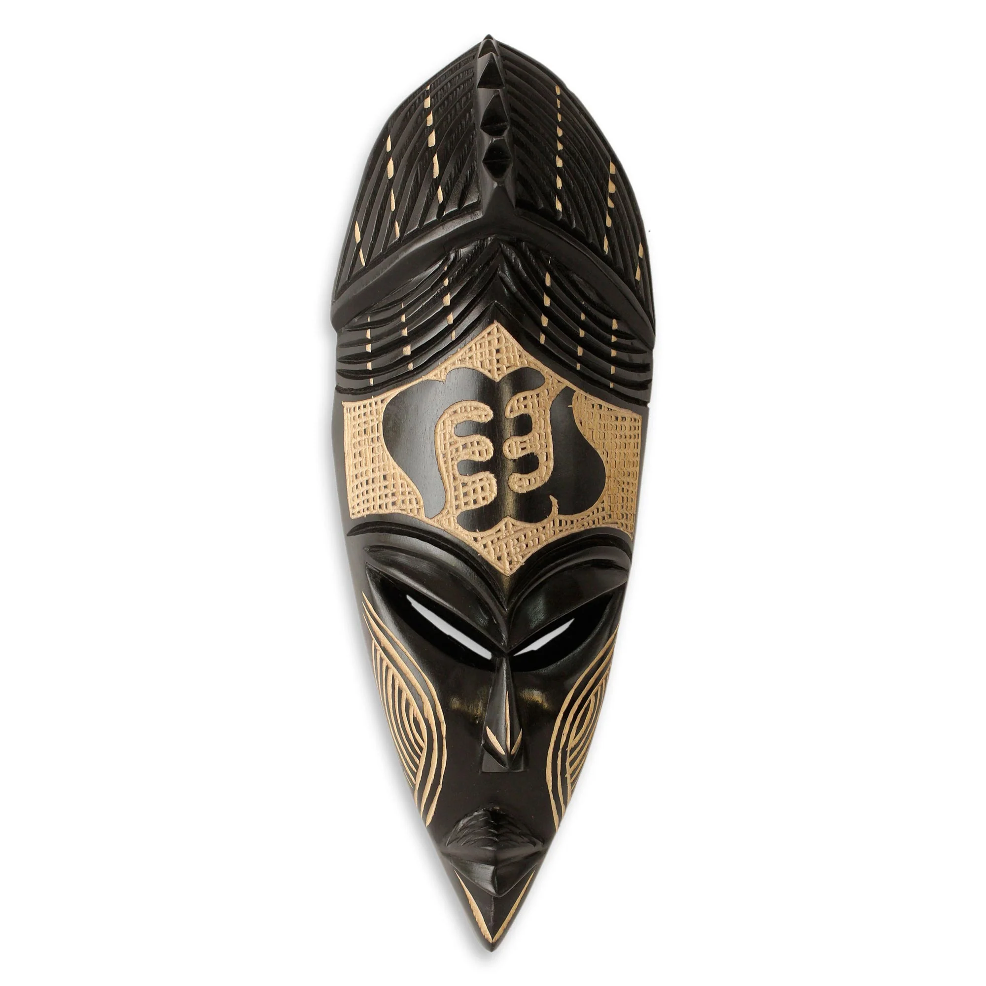 Gye Nyame II Hand Carved Wood Wall Mask - Image 2