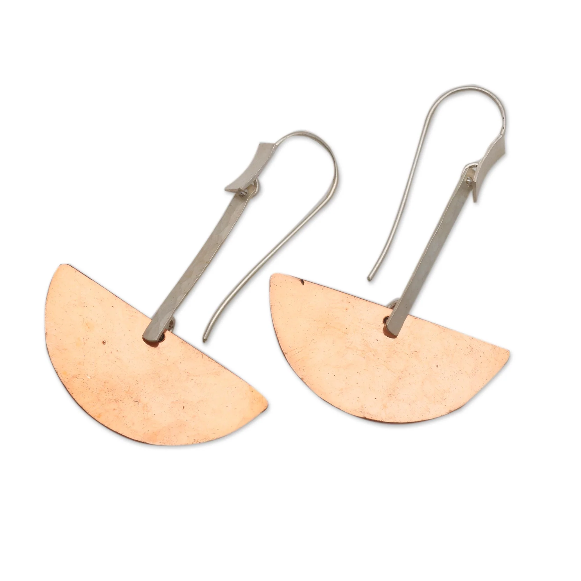 Half-Circle Modernity Modern Sterling Silver and Copper Dangle Earrings from Bali - Image 3