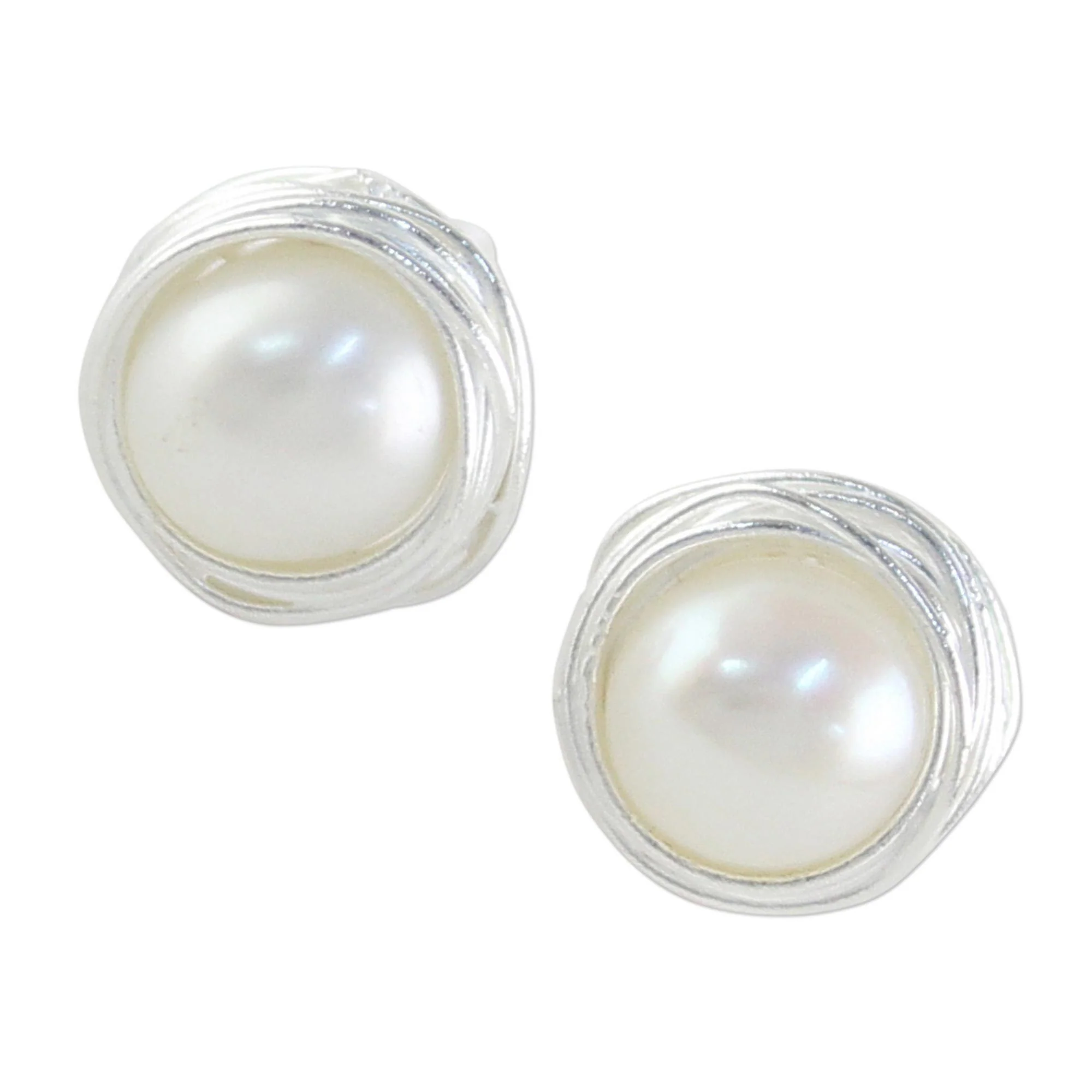 Haloed Moons Pearl & Sterling Silver Stud Earrings - Image 4