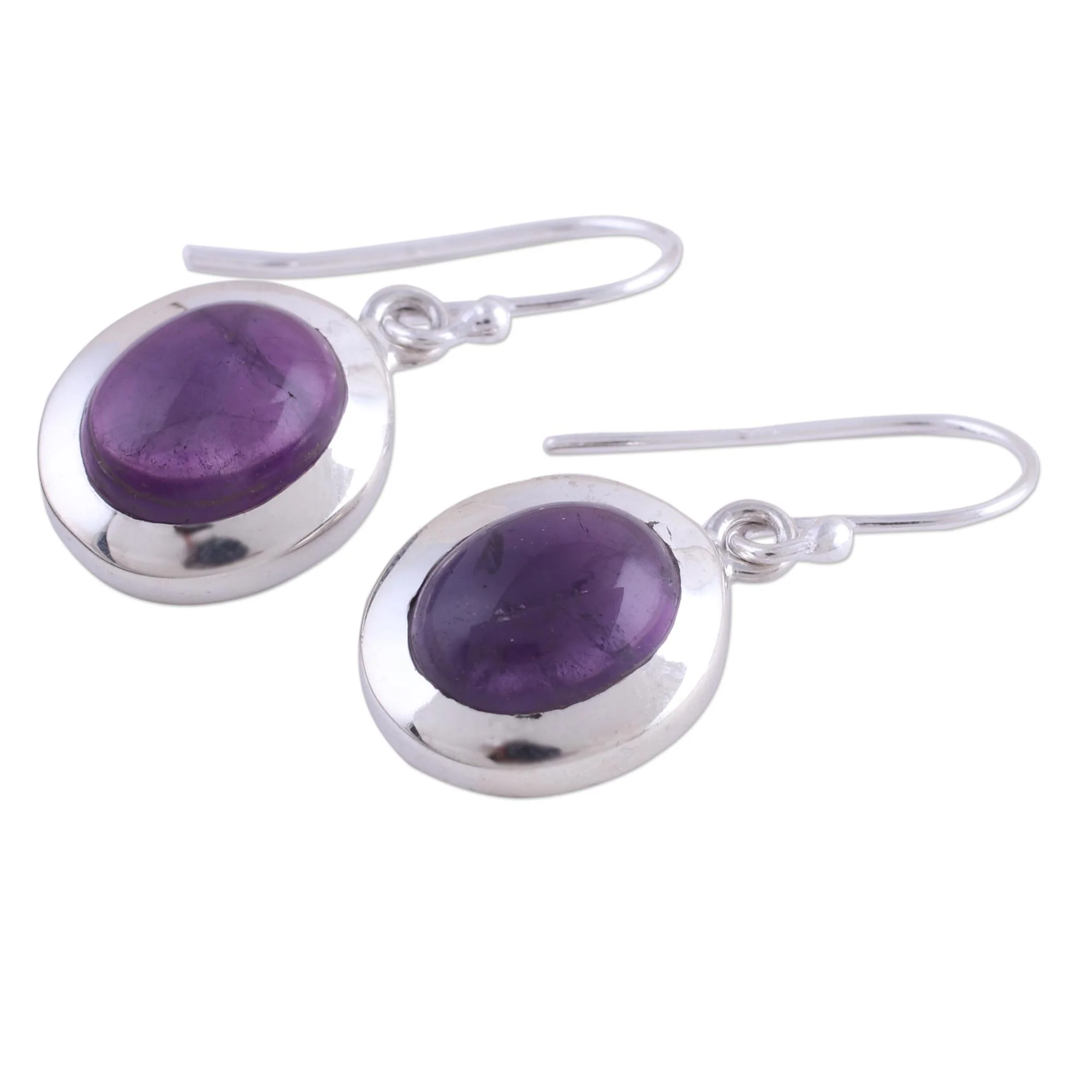 Haloed Purple Amethyst and Sterling Silver Dangle Earrings from India - Image 4