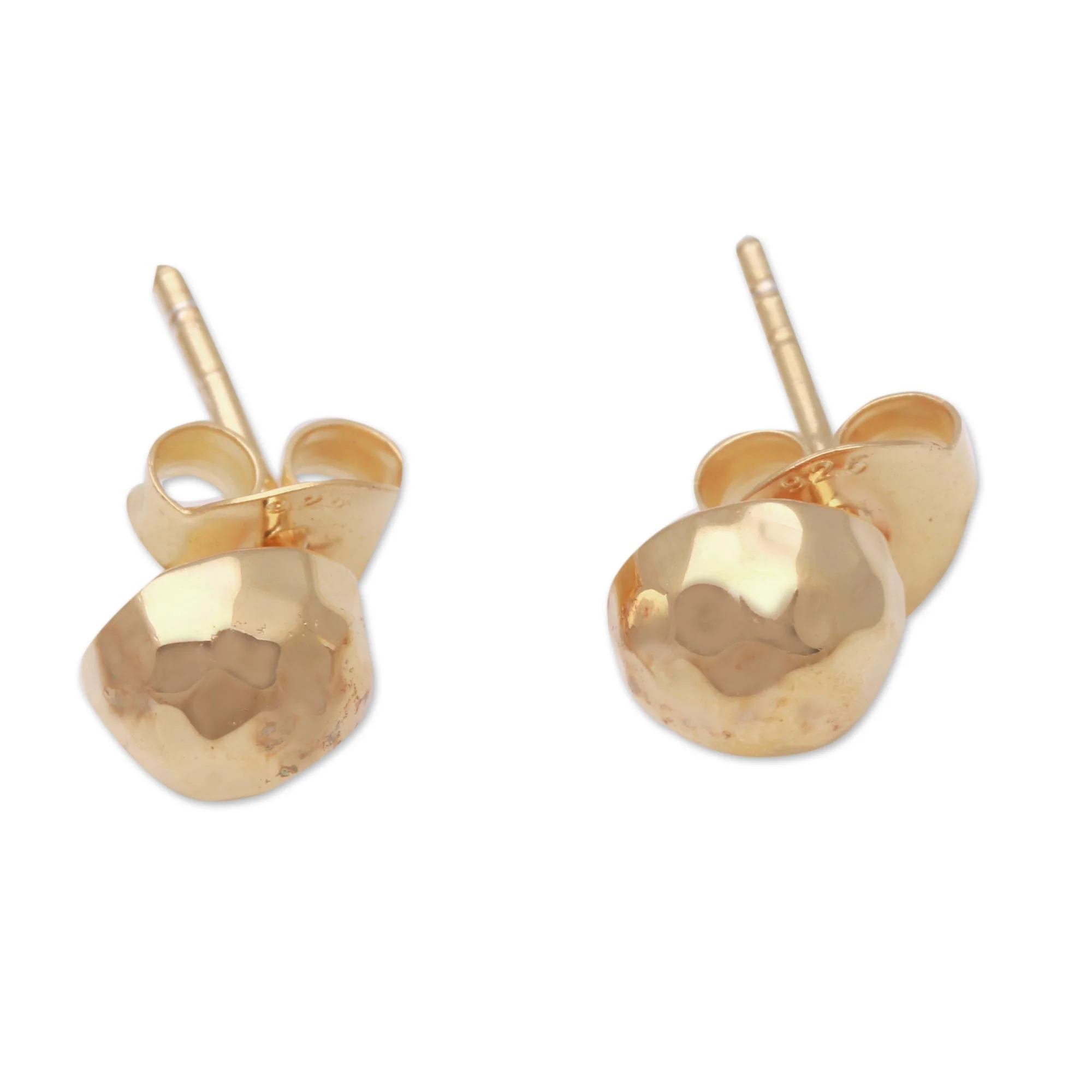Hammered Domes Domed Gold Plated Sterling Silver Stud Earrings from Bali - Image 2