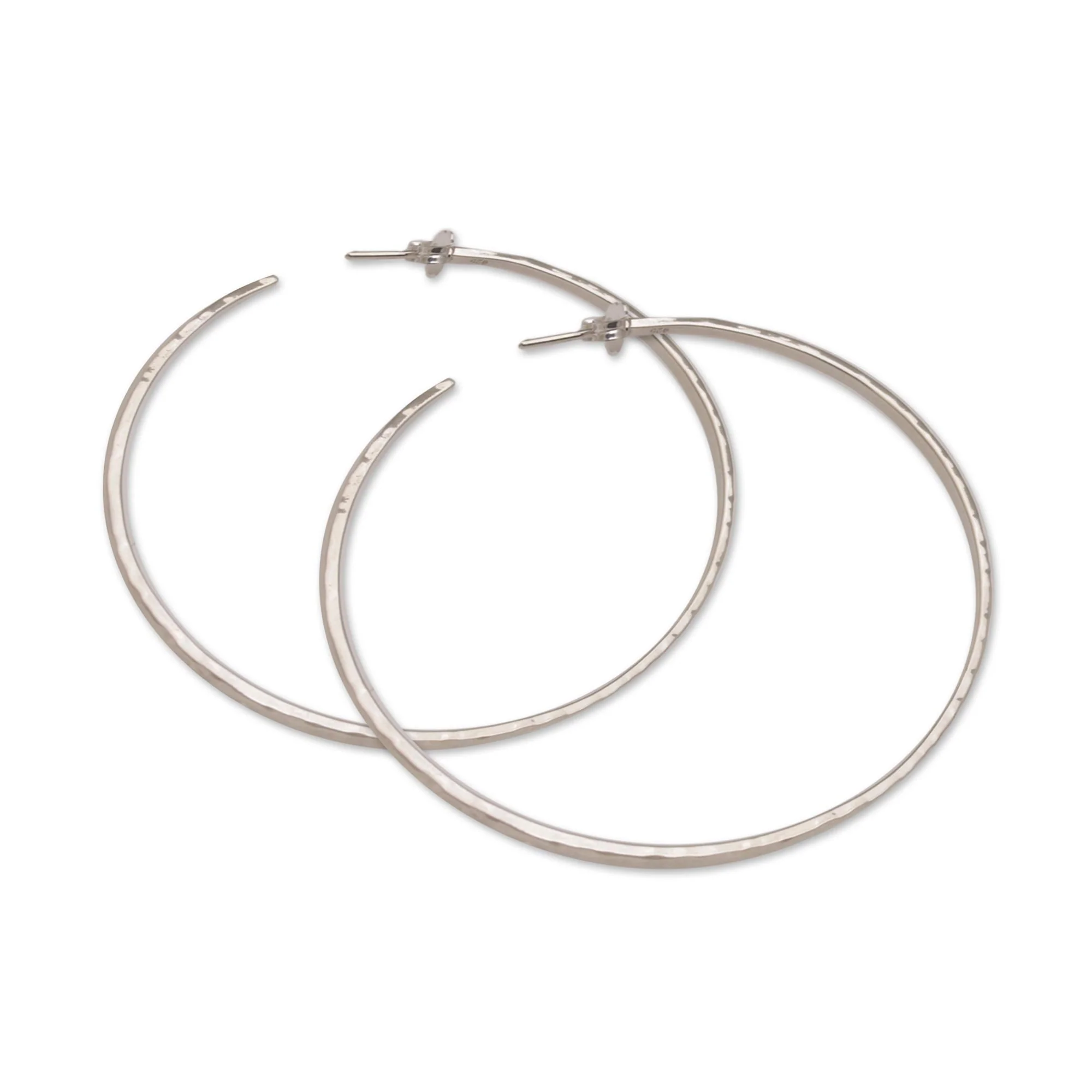 Hammered Shine Large Polished Hammered Half-Hoop Silver Earrings - Image 4