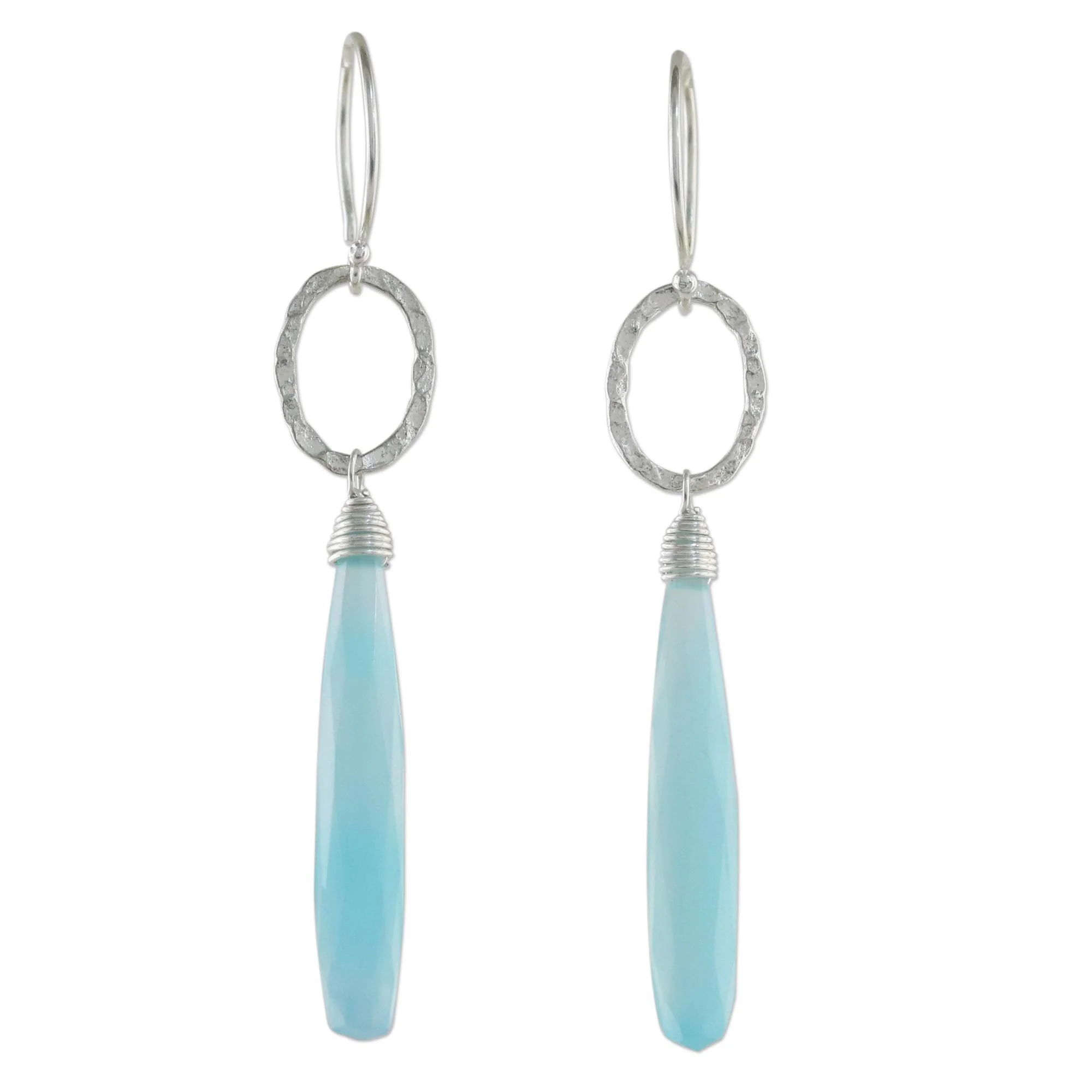 Hammered Sterling Silver & Blue Chalcedony Earrings - Image 3