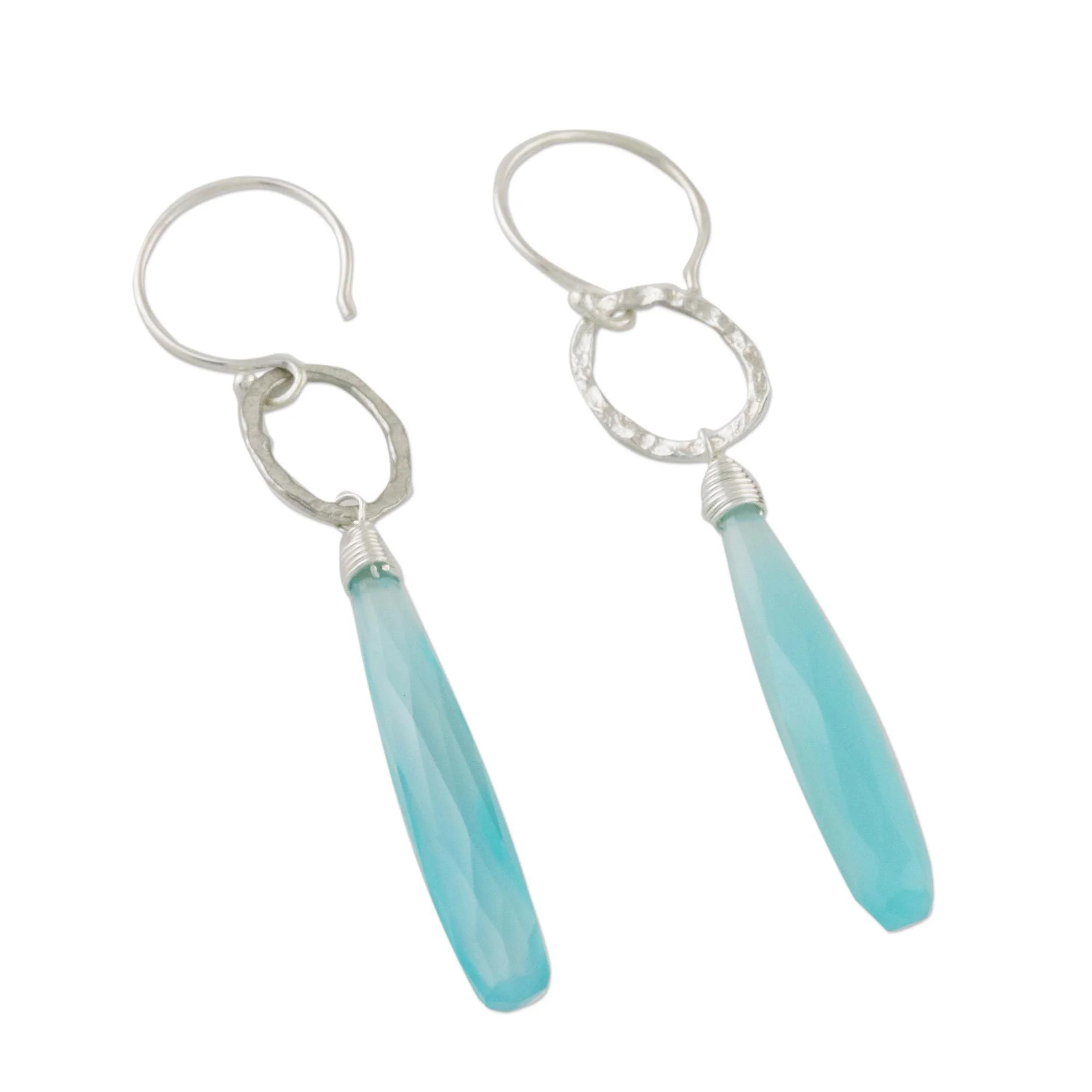 Hammered Sterling Silver & Blue Chalcedony Earrings - Image 4