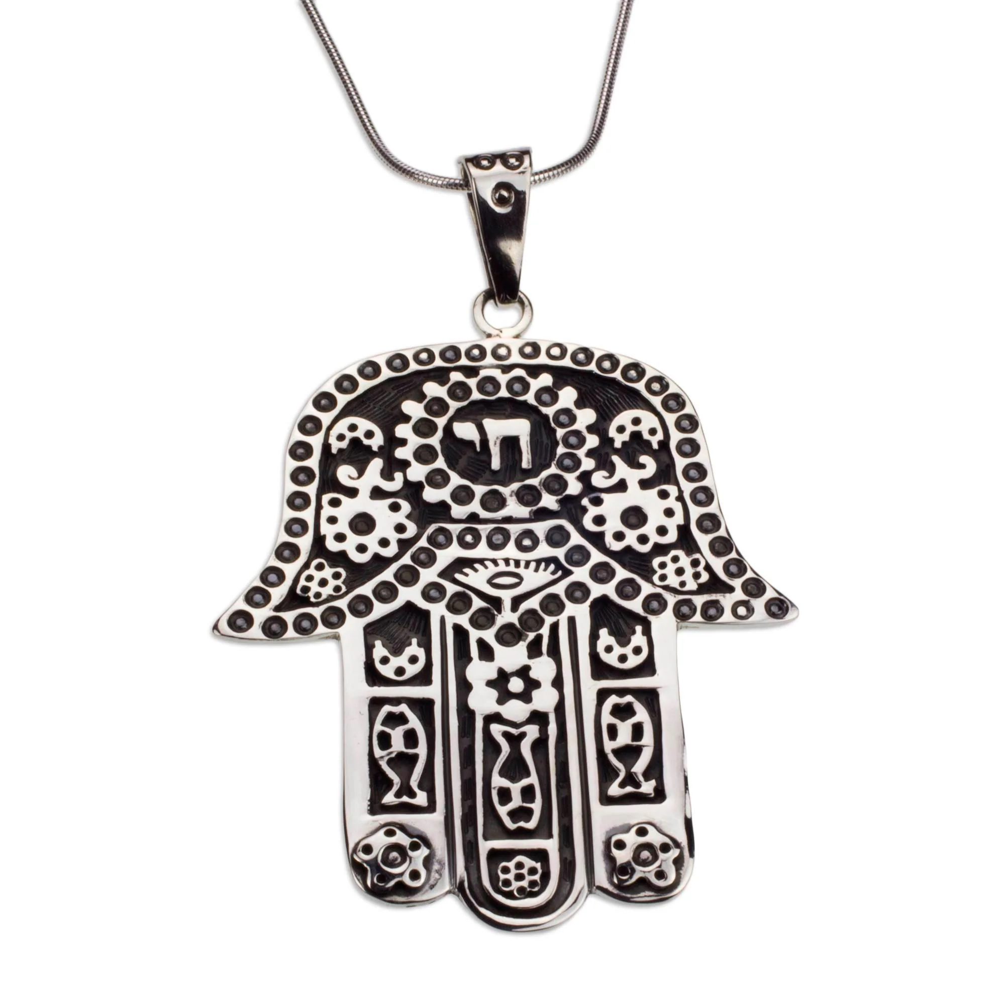 Hamsa Amulet Artisan Crafted Taxco Sterling Silver Hamsa Symbol Necklace - Image 2