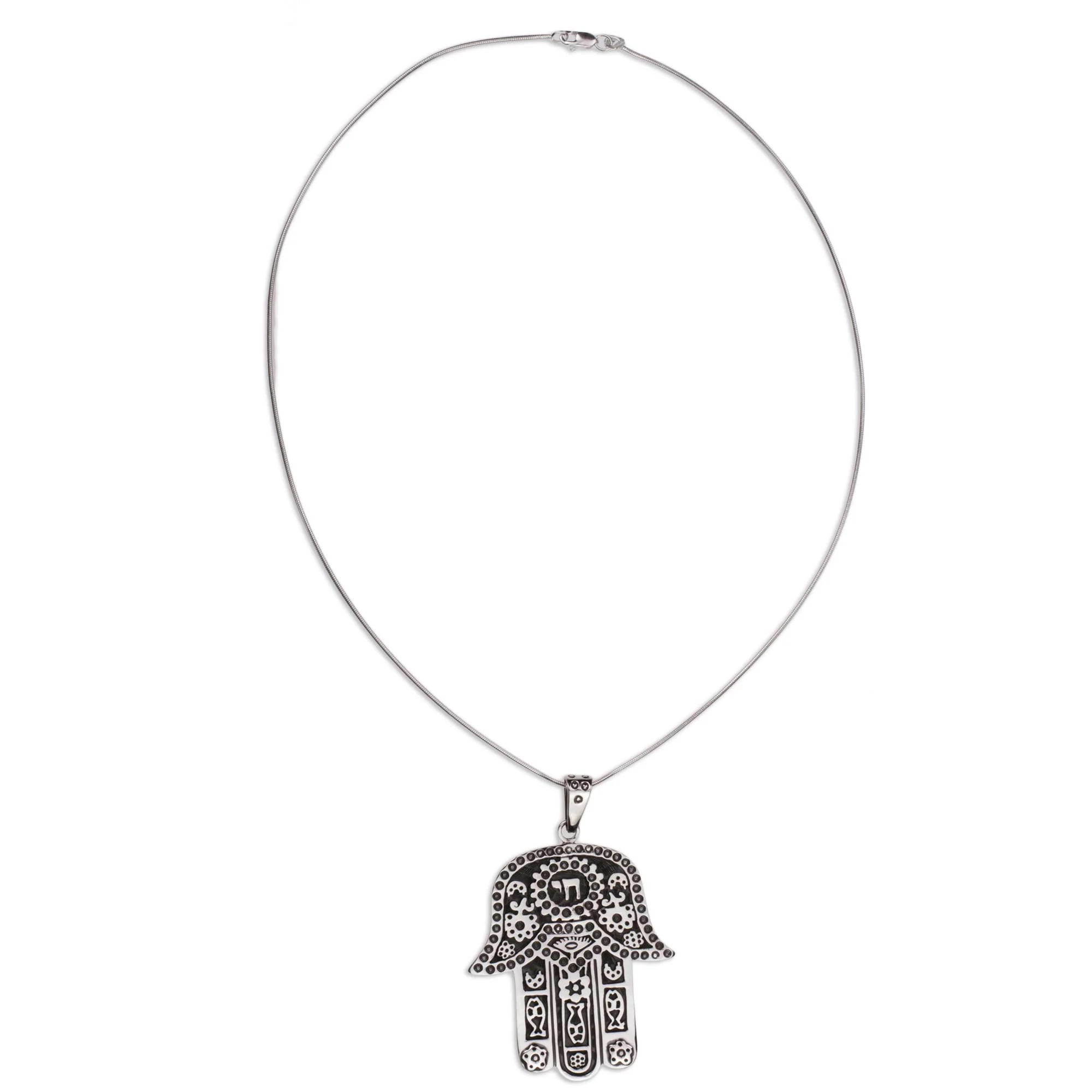 Hamsa Amulet Artisan Crafted Taxco Sterling Silver Hamsa Symbol Necklace - Image 4