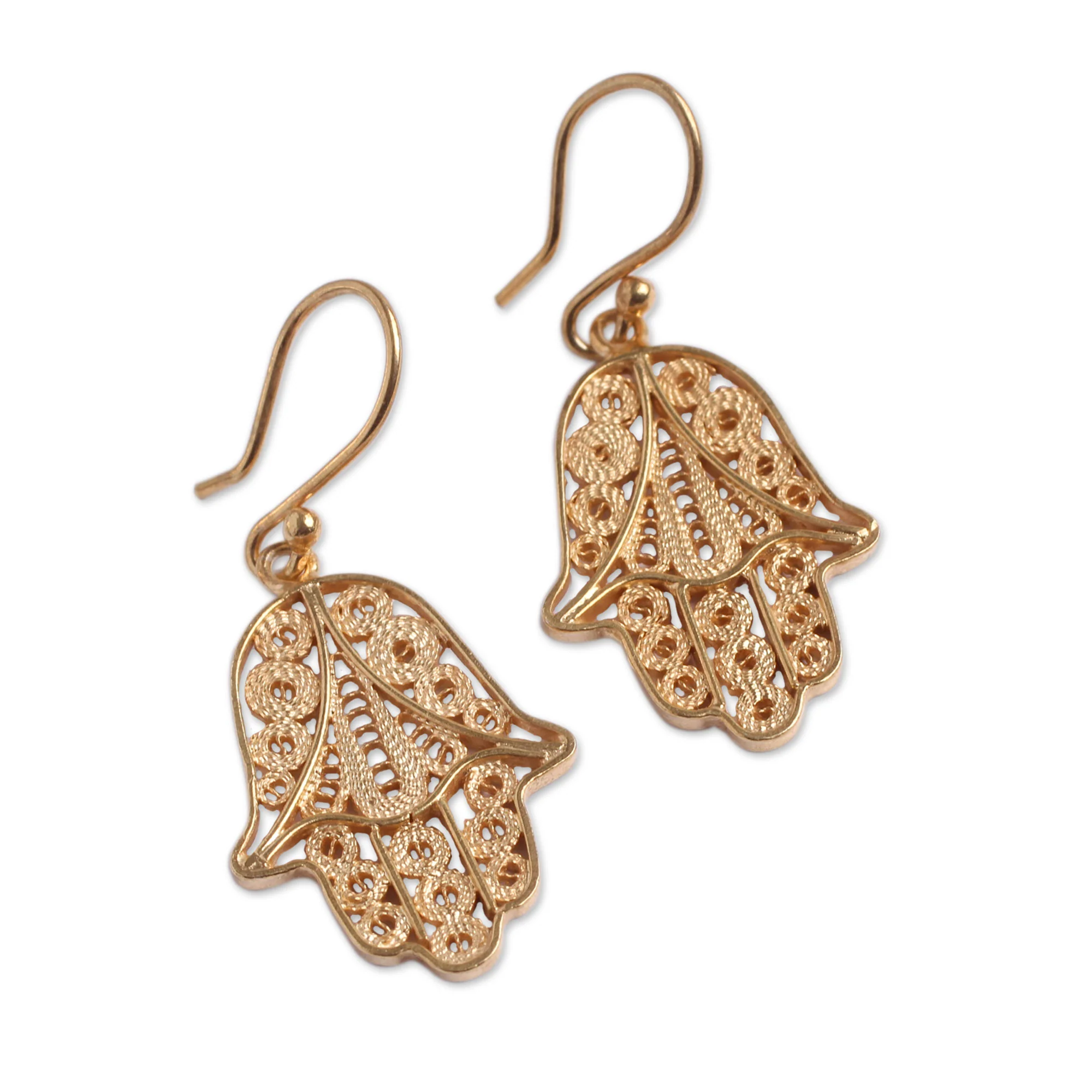 Hamsa Symbol Gold Vermeil Filigree Artisan Crafted Hamsa Symbol Earrings - Image 3