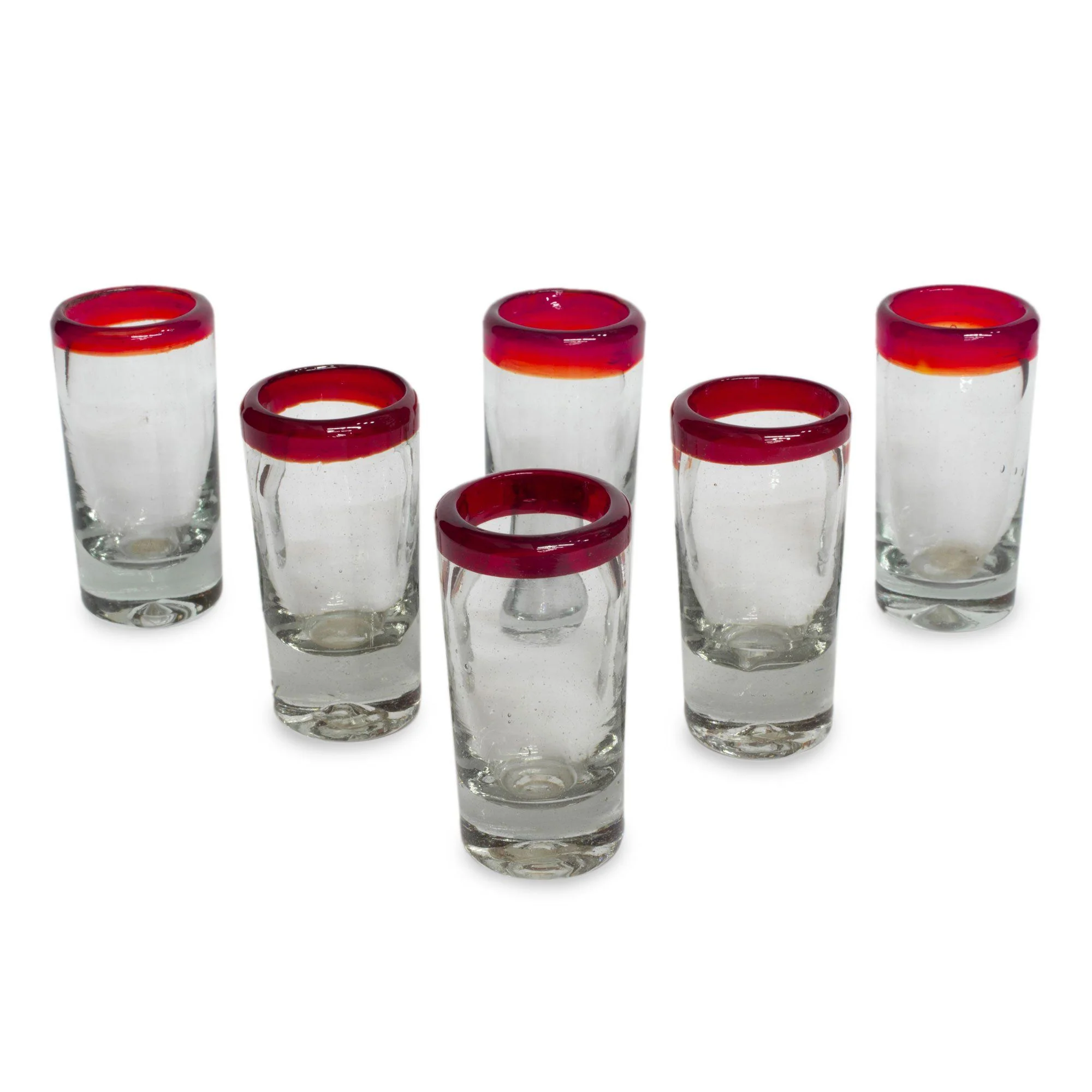 Hand-Blown Red Rim Shot Glass - Set of 6 - Image 2