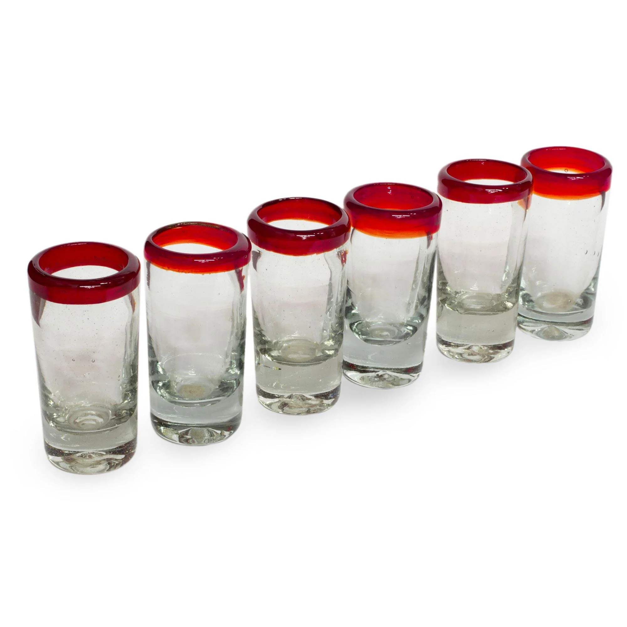 Hand-Blown Red Rim Shot Glass - Set of 6 - Image 3