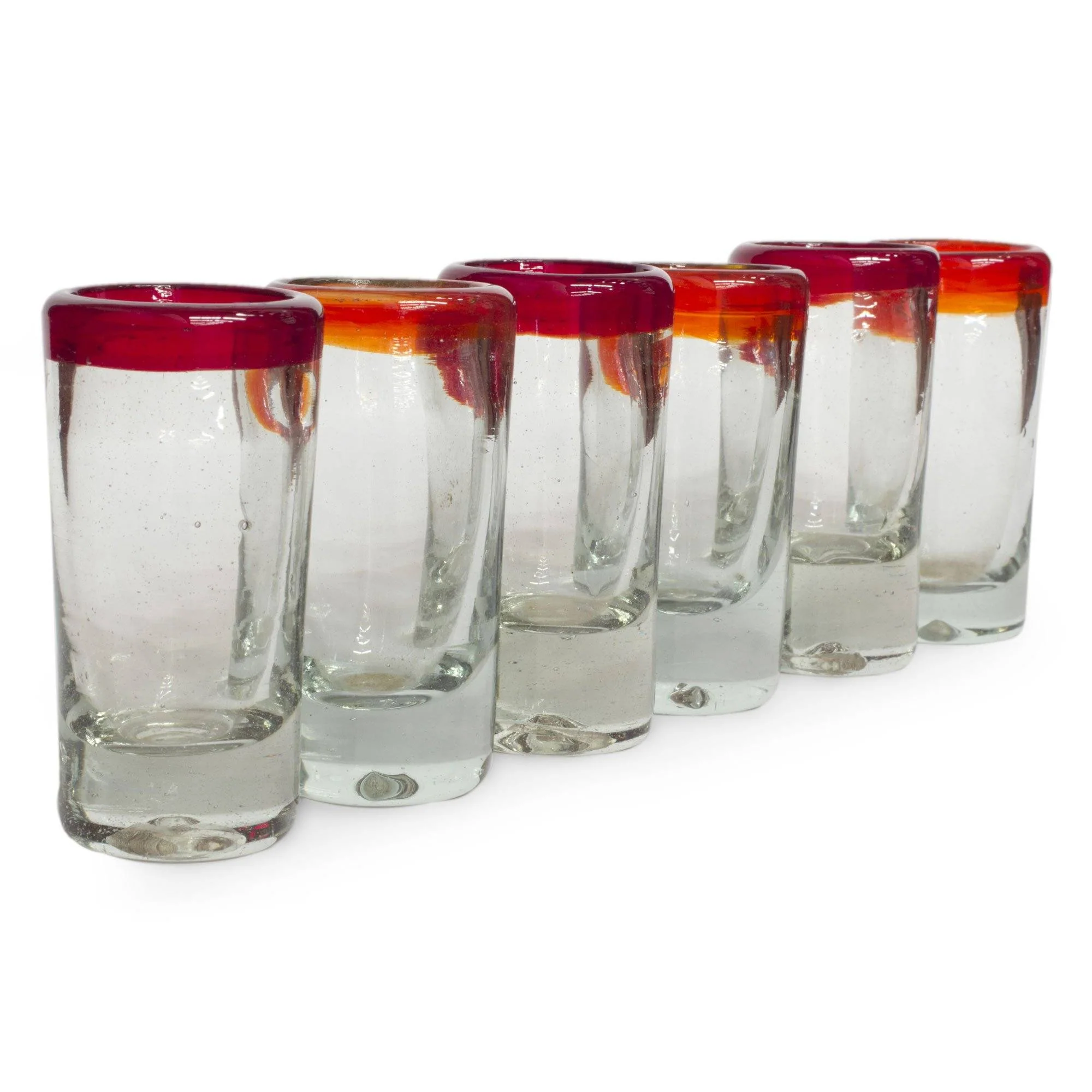 Hand-Blown Red Rim Shot Glass - Set of 6 - Image 4