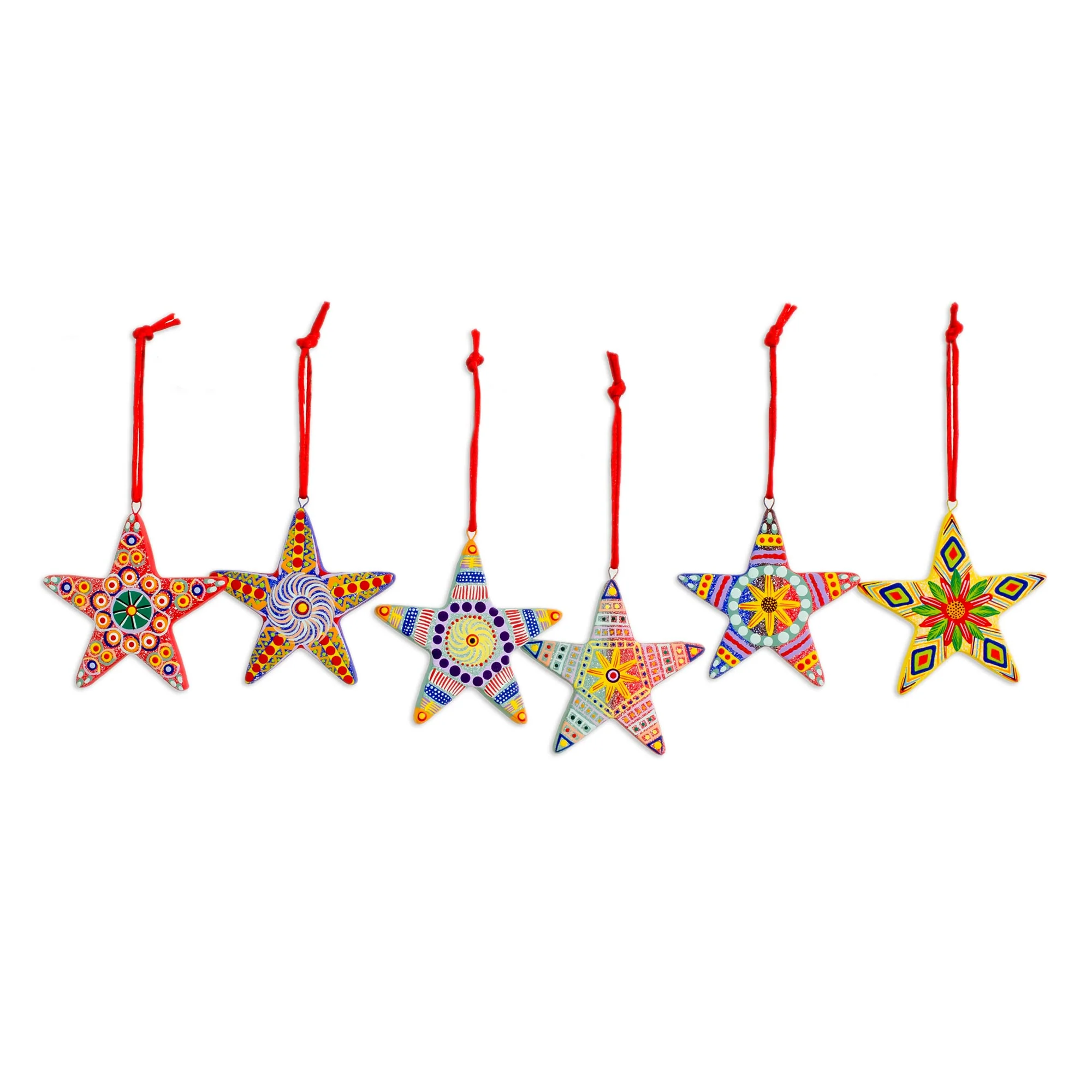 Hand-Painted Christmas Star Ceramic Ornament Set - Image 2