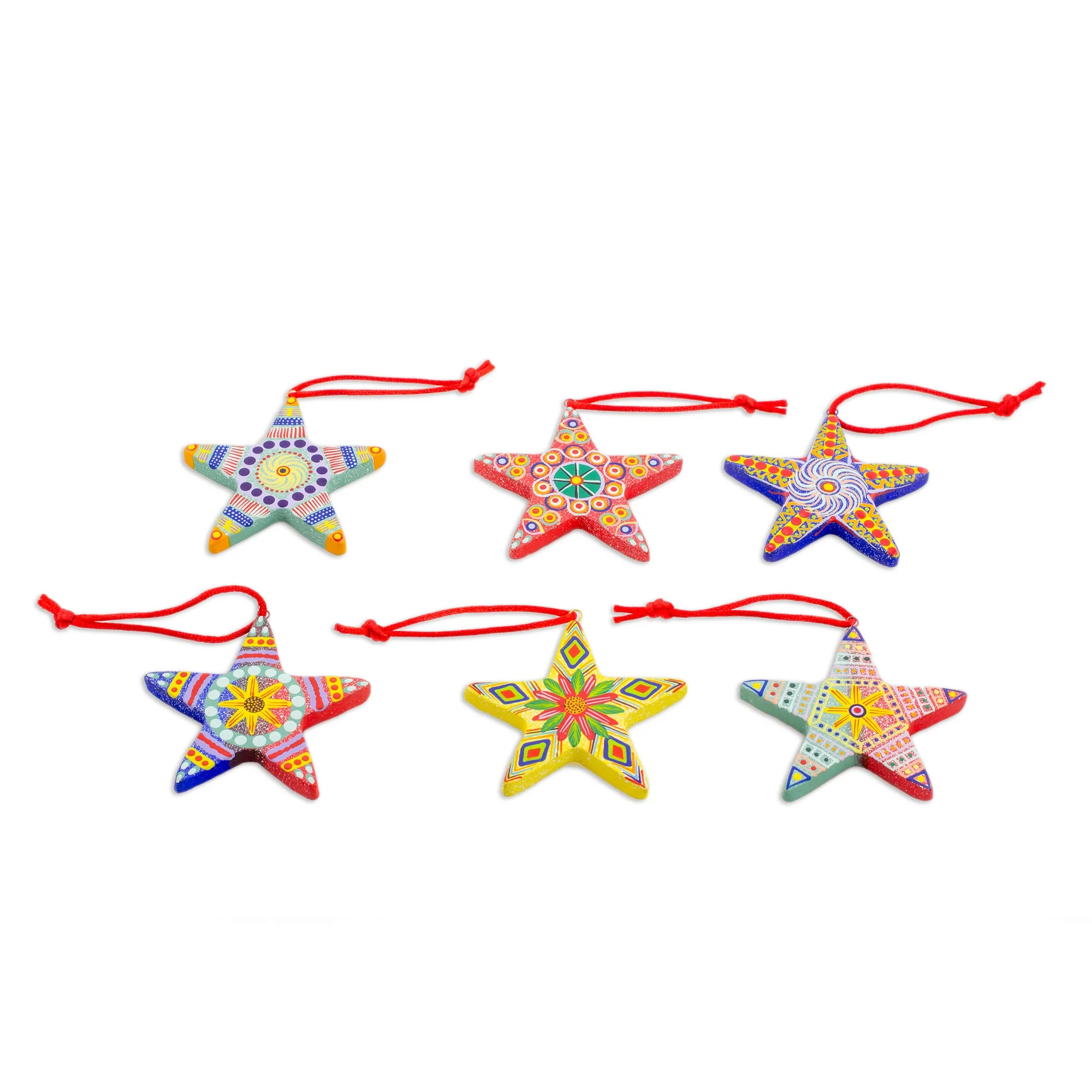 Hand-Painted Christmas Star Ceramic Ornament Set - Image 4