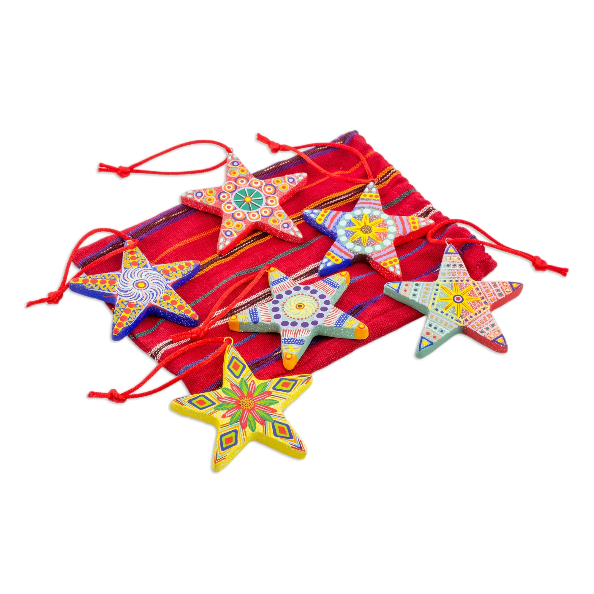 Hand-Painted Christmas Star Ceramic Ornament Set - Image 5