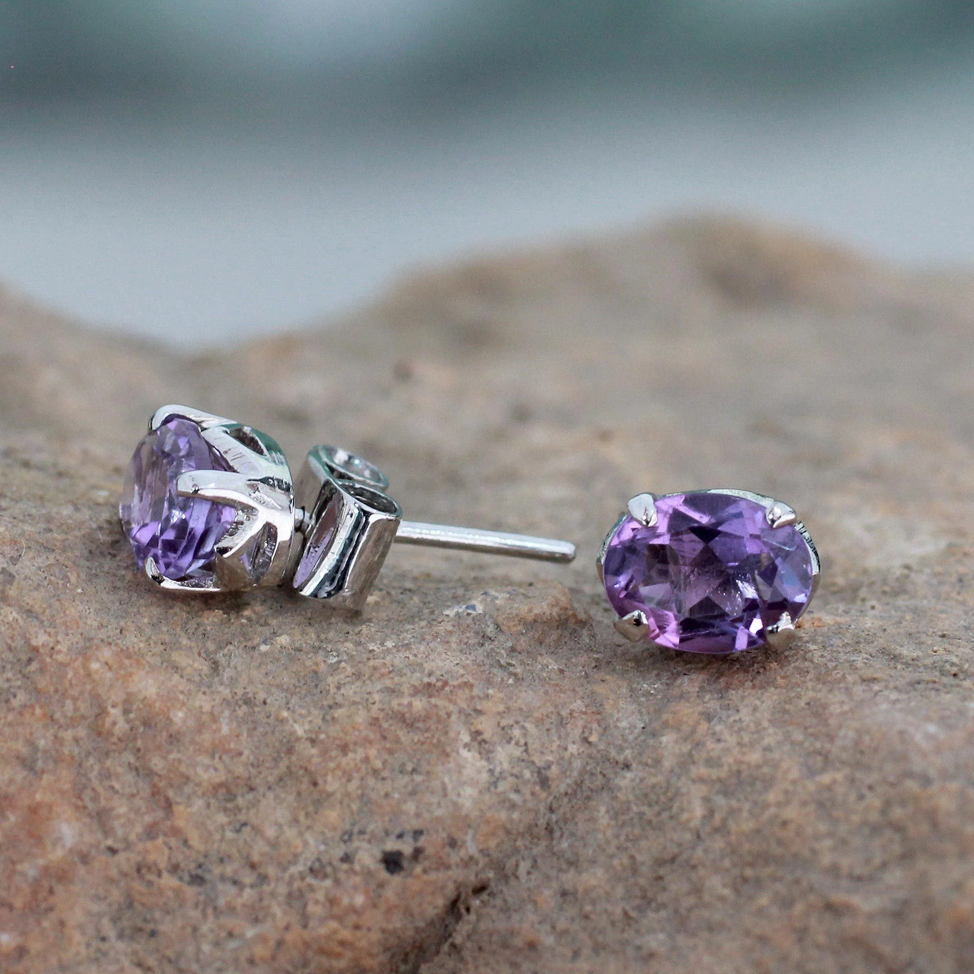 Handcrafted Amethyst & Sterling Silver Earrings - Image 2
