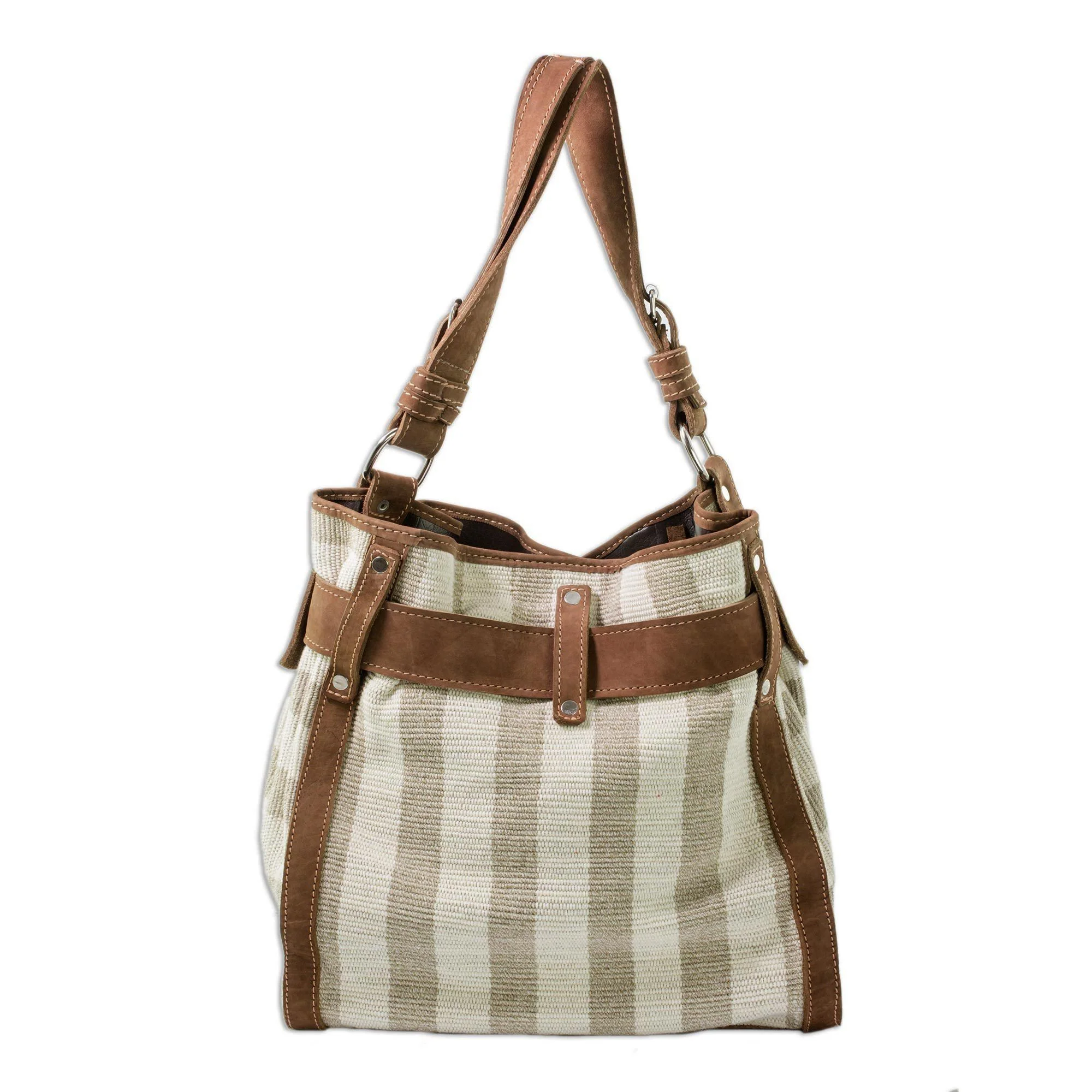 Handcrafted Cotton & Leather Handbag - Image 3