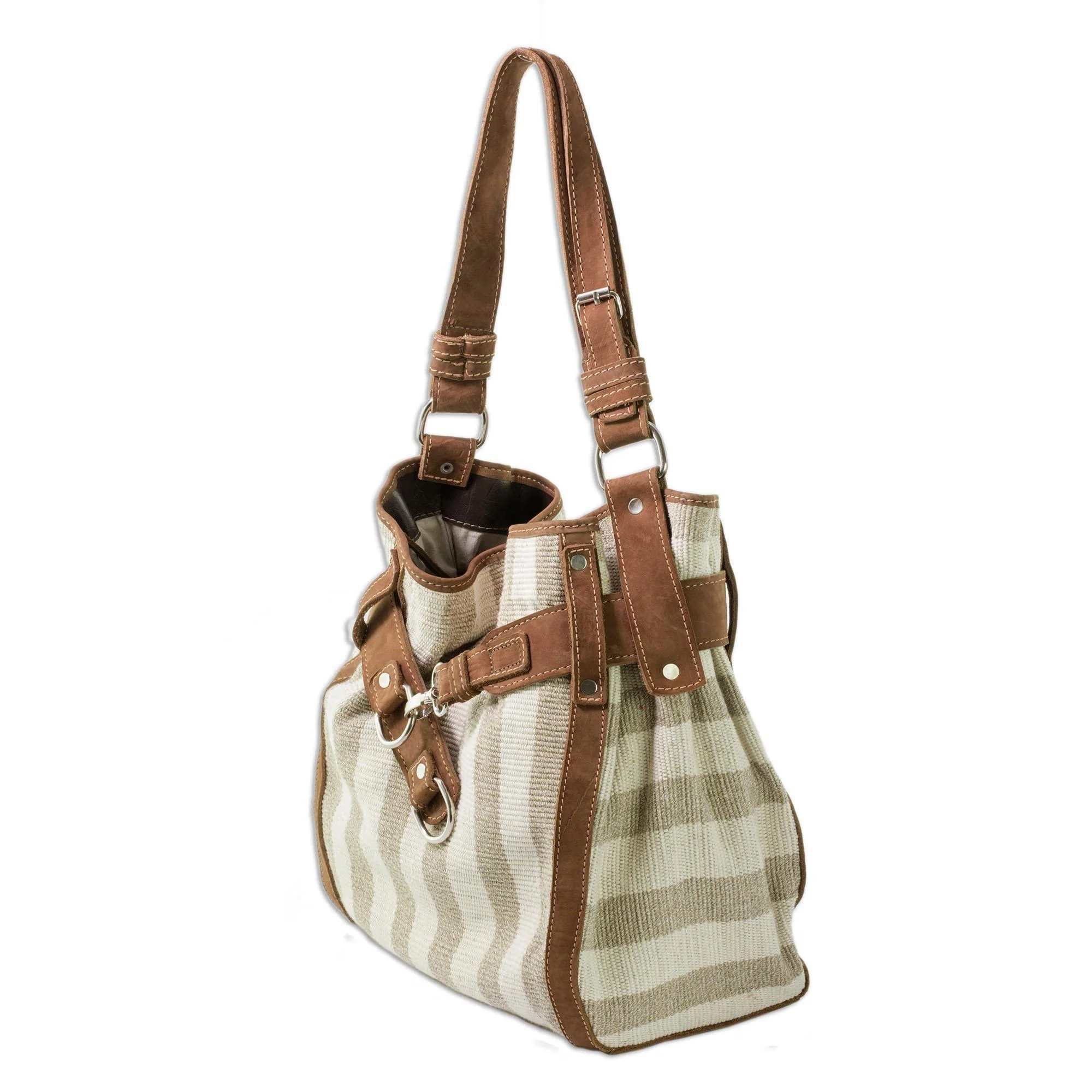 Handcrafted Cotton & Leather Handbag - Image 4