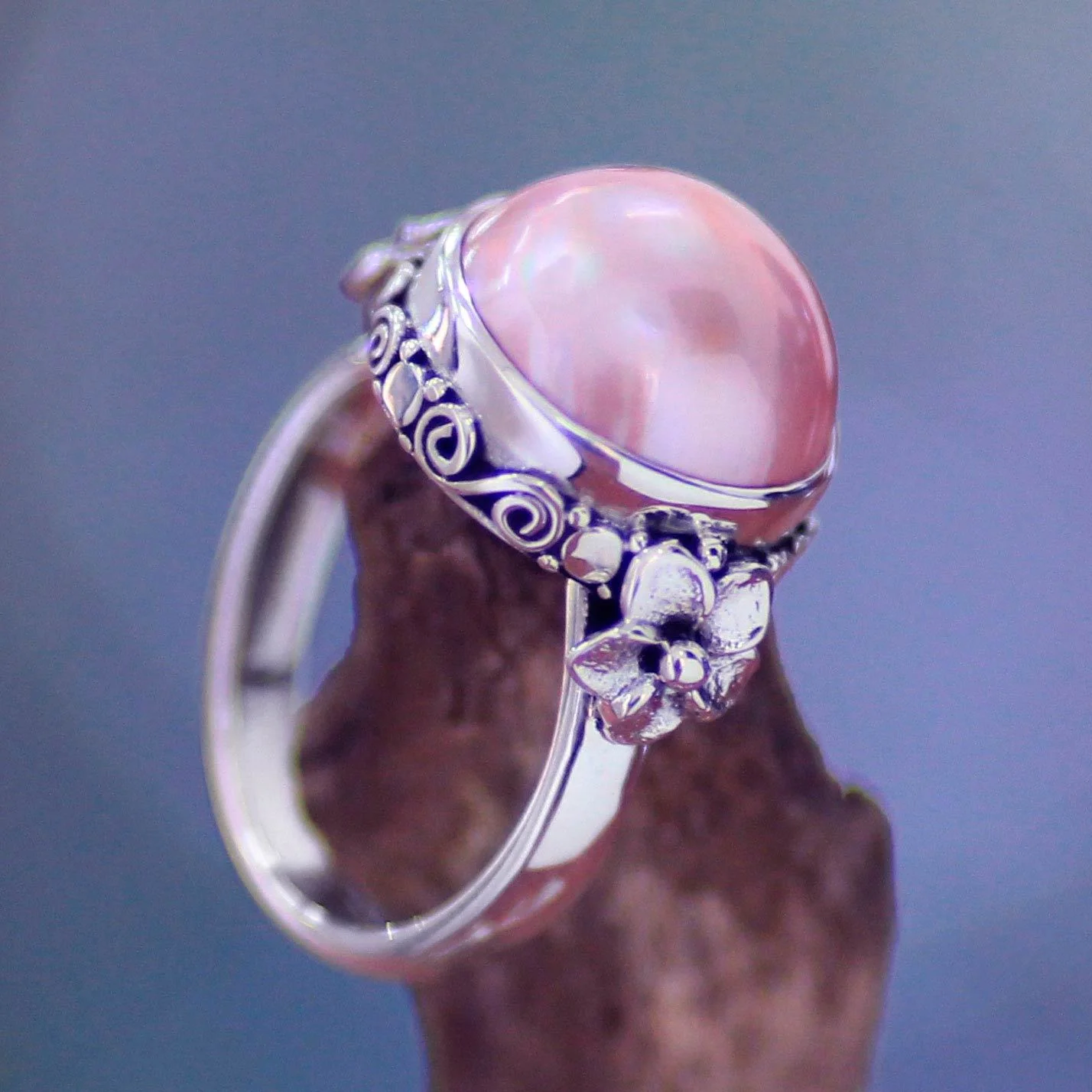 Handcrafted Pearl & Sterling Silver Flower Ring - Image 3