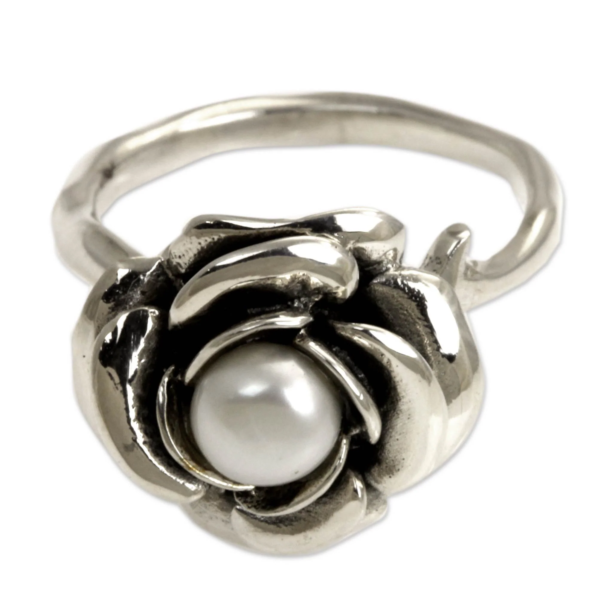 Handcrafted Pearl & Sterling Silver Rose Ring - Image 3