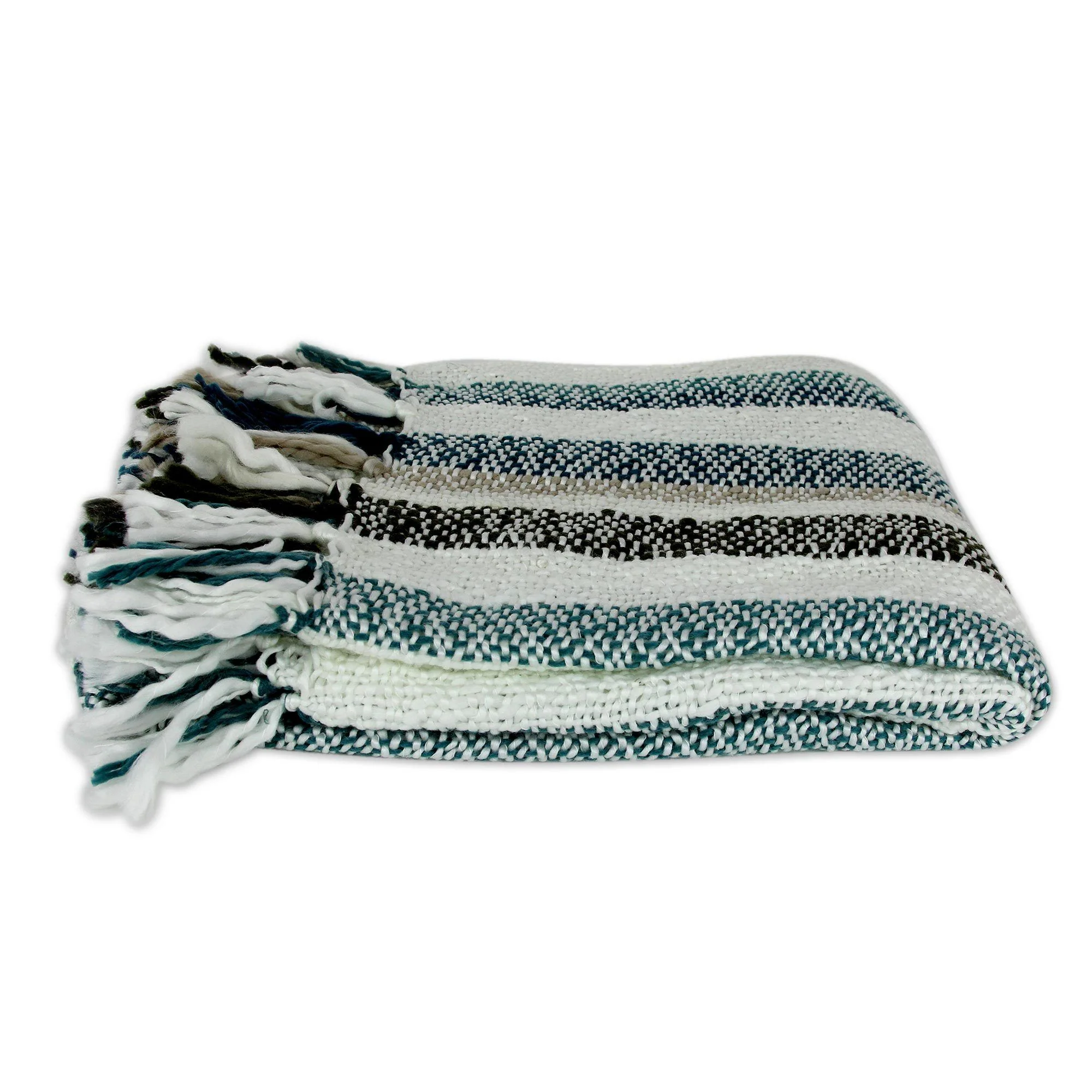 Handcrafted Teal & Beige Throw Blanket - Image 2