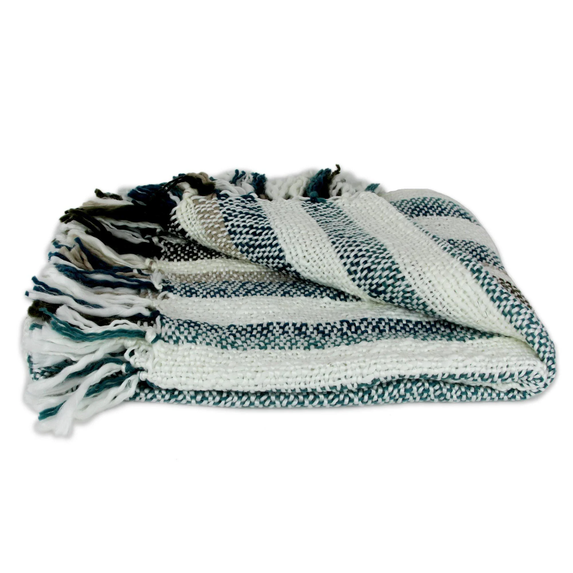 Handcrafted Teal & Beige Throw Blanket - Image 3