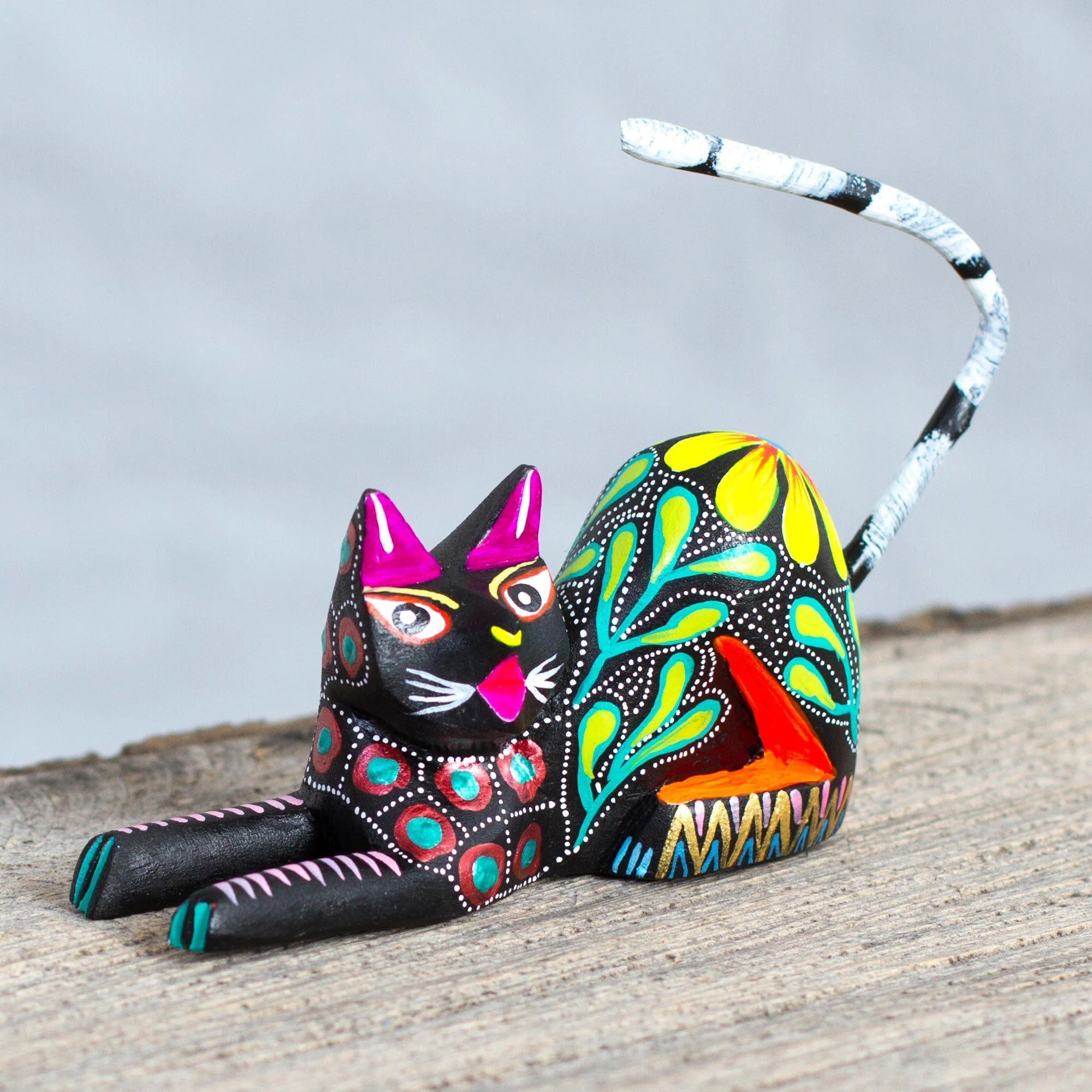 Handpainted Floral Kitten Sculpture - Image 2