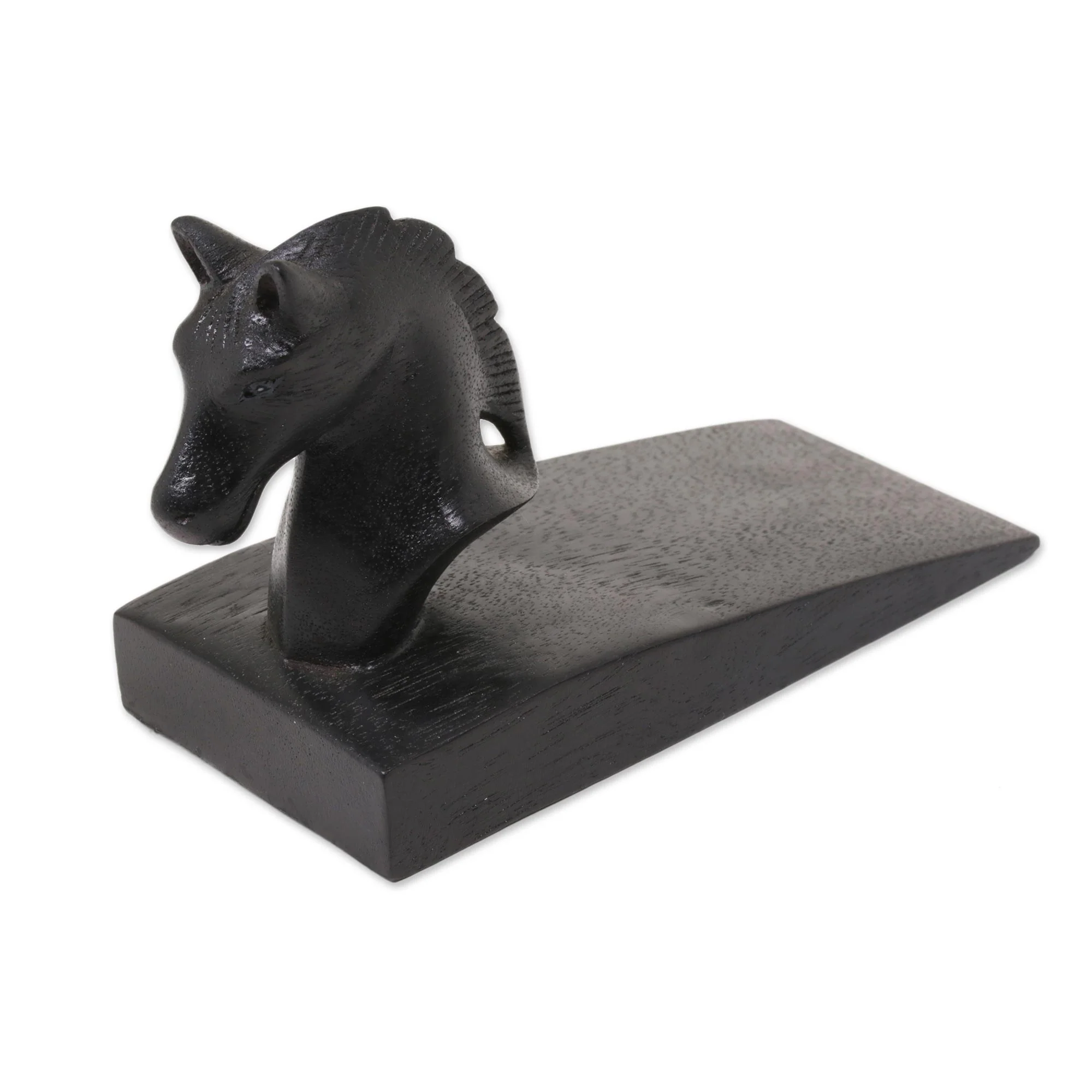 Handy Horse in Black Hand Carved Suar Wood Horse Door Stopper in Black from Bali - Image 2