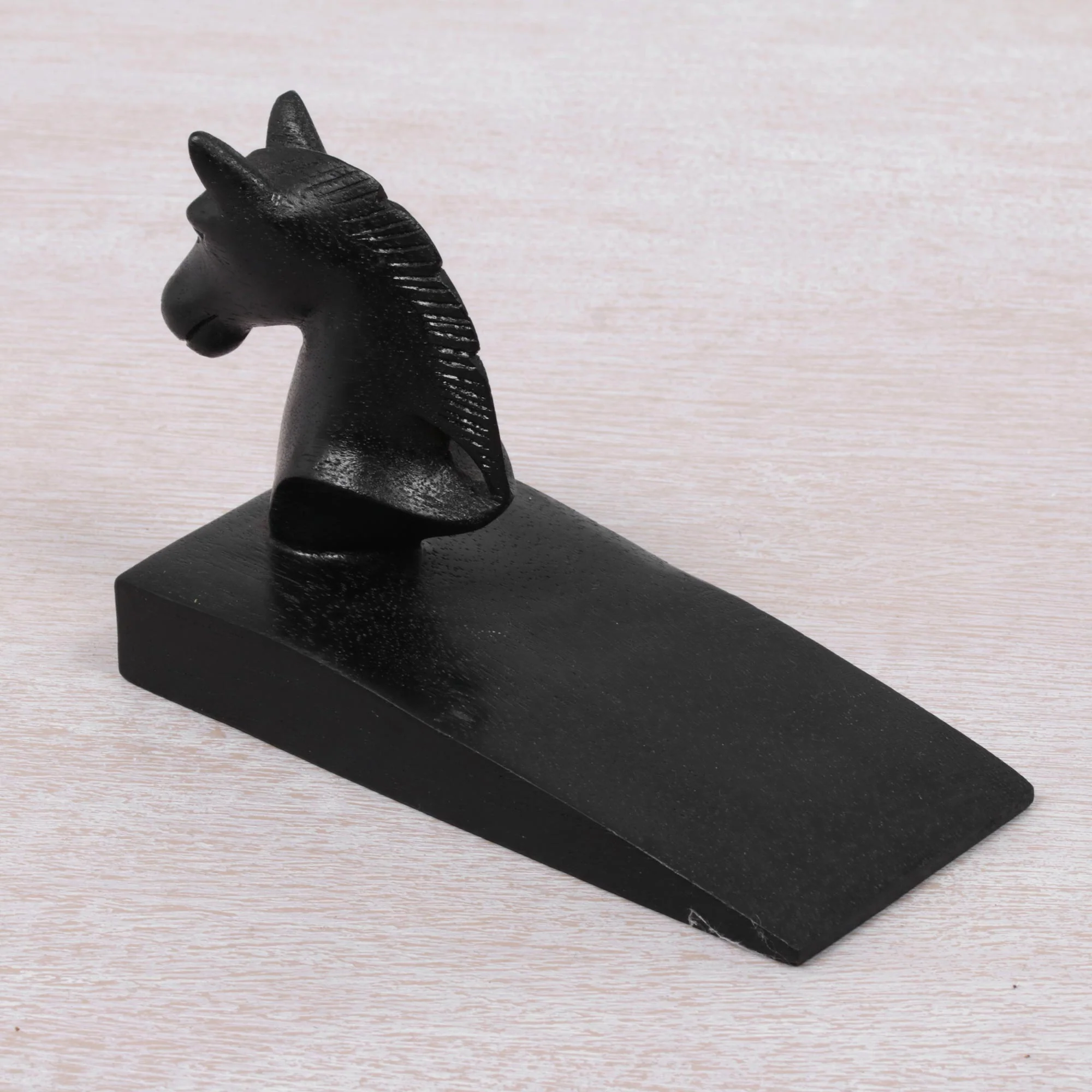 Handy Horse in Black Hand Carved Suar Wood Horse Door Stopper in Black from Bali - Image 3