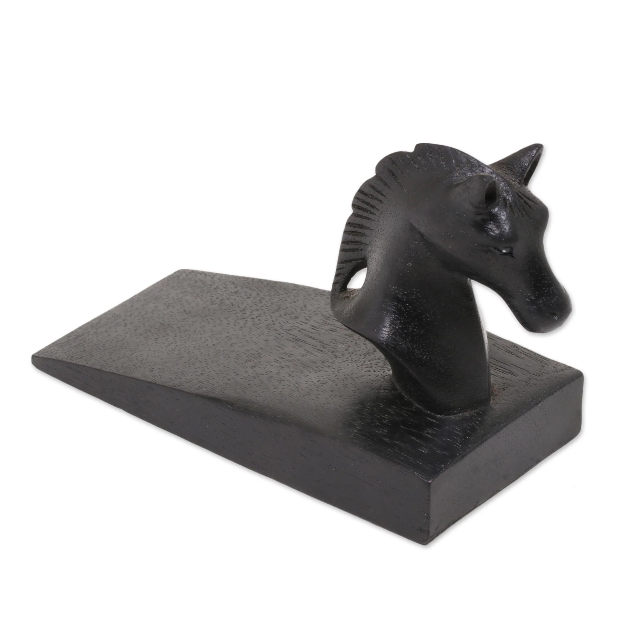 Handy Horse in Black Hand Carved Suar Wood Horse Door Stopper in Black from Bali - Image 5