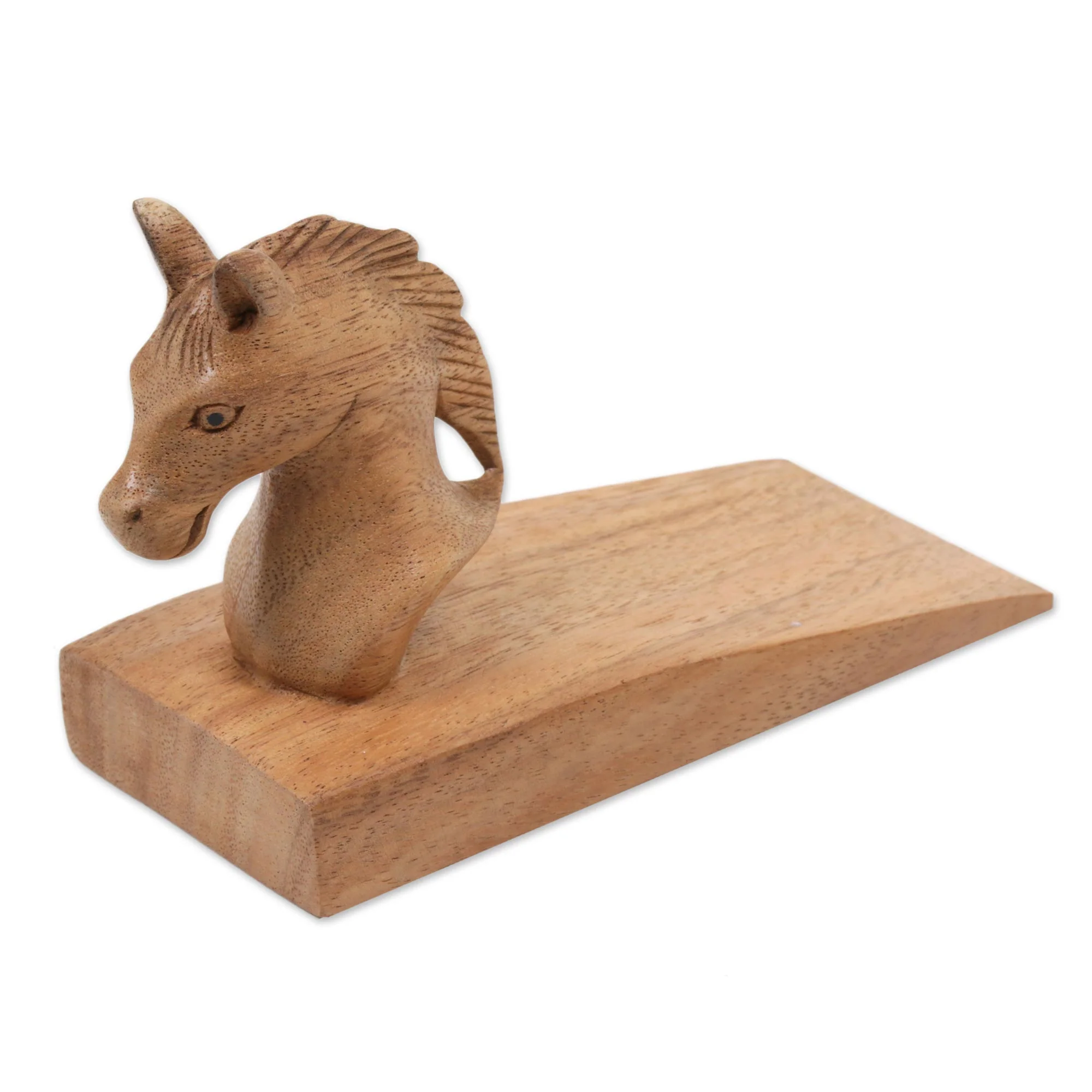 Handy Horse in Brown Hand Carved Suar Wood Horse Door Stopper in Brown from Bali - Image 2