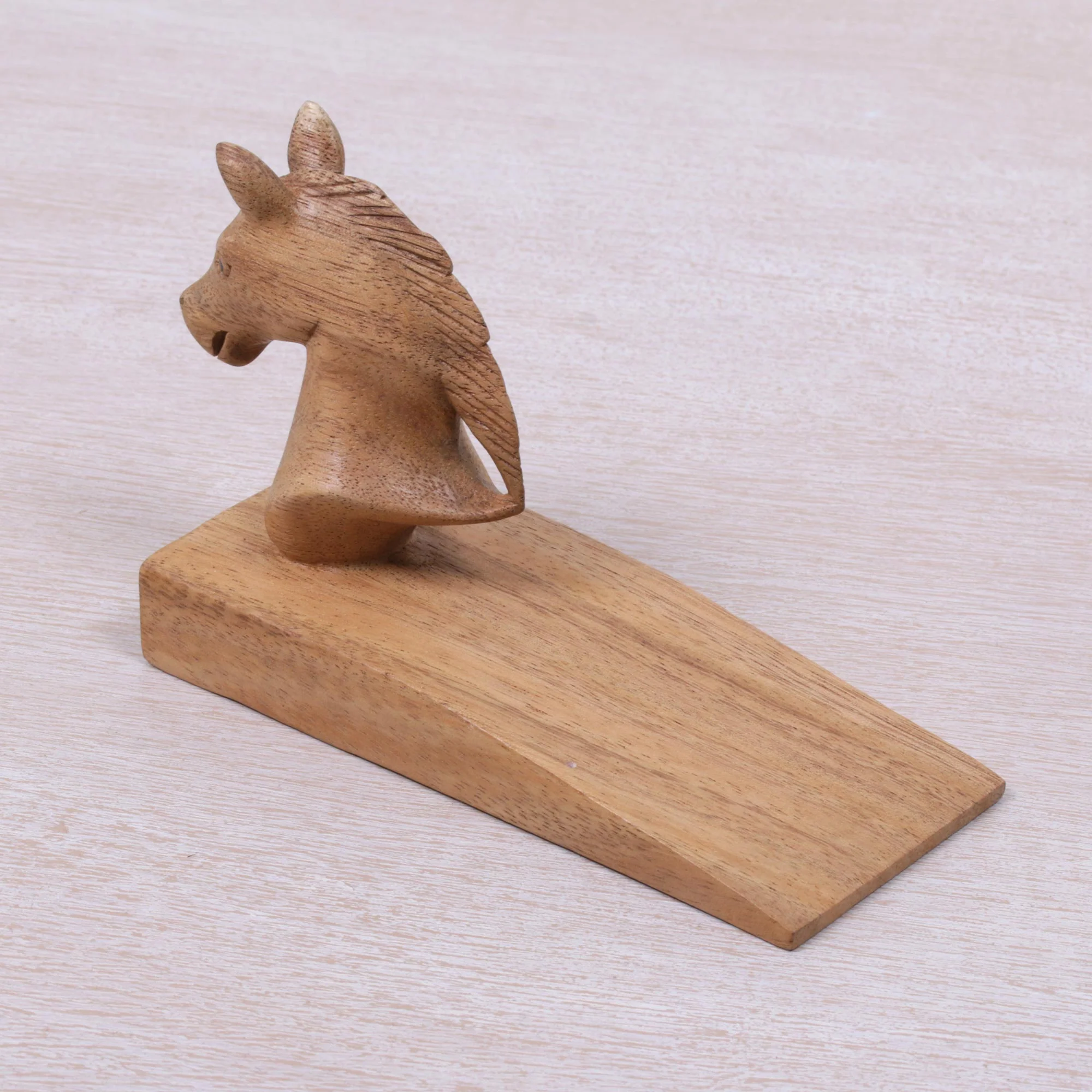 Handy Horse in Brown Hand Carved Suar Wood Horse Door Stopper in Brown from Bali - Image 4