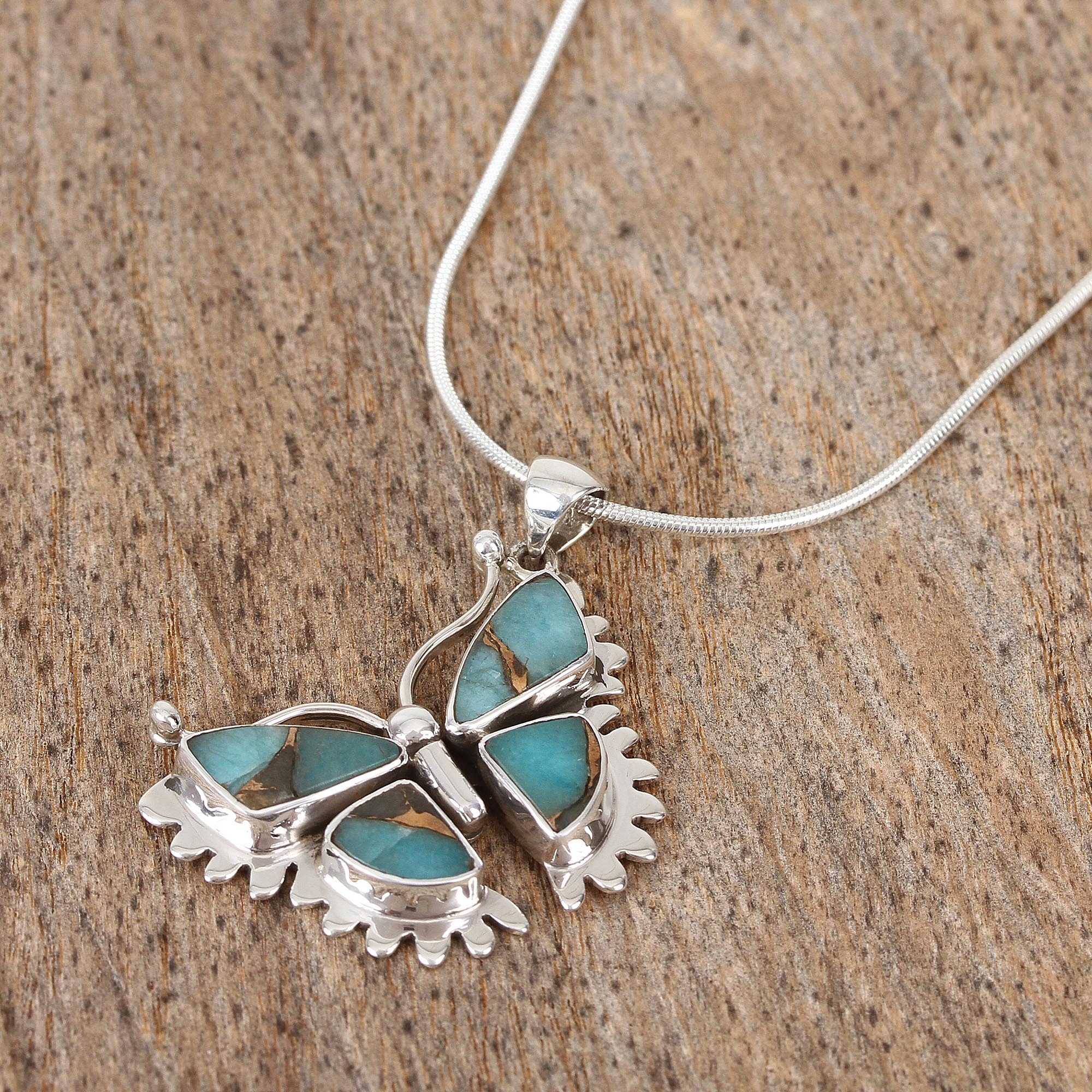 Happiness Soars Composite Turquoise and Sterling Silver Butterfly Necklace - Image 3