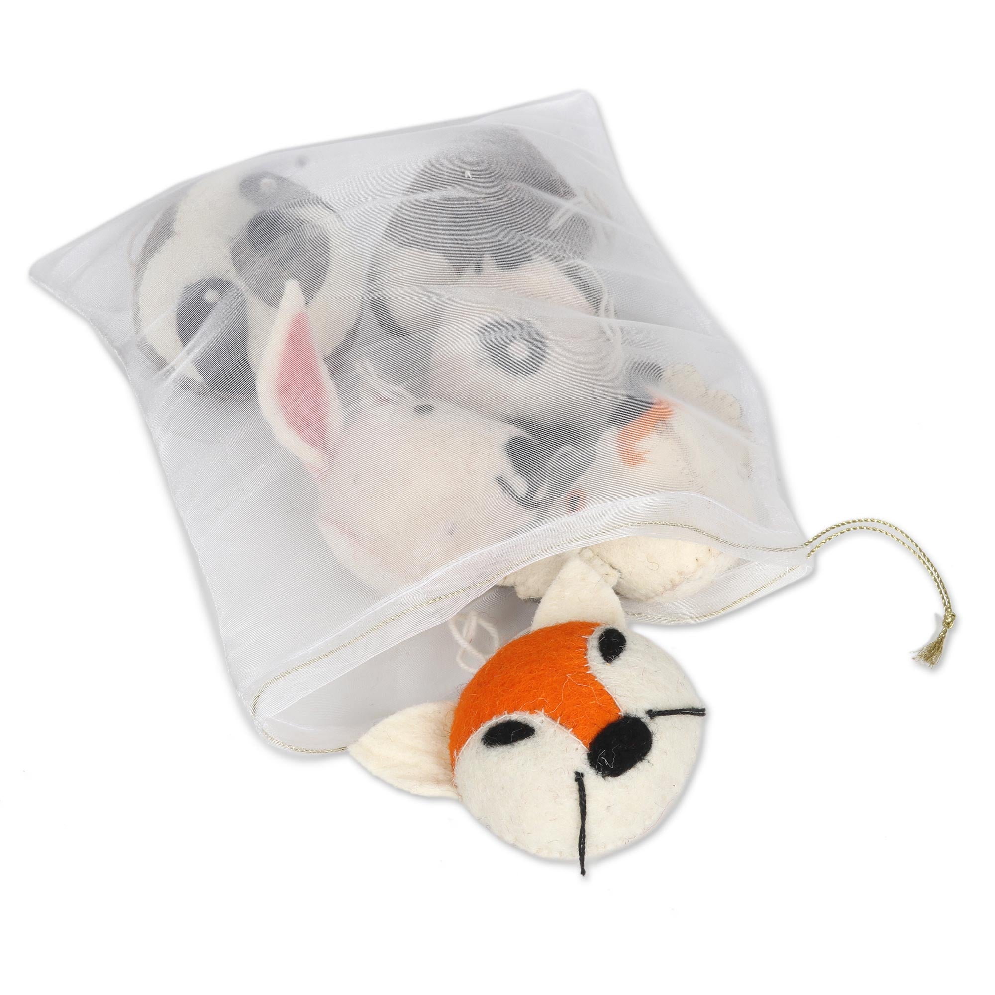 Happy Animals Hand Crafted Animal Face Wool Felt Ornaments (Set of 6) - Image 5