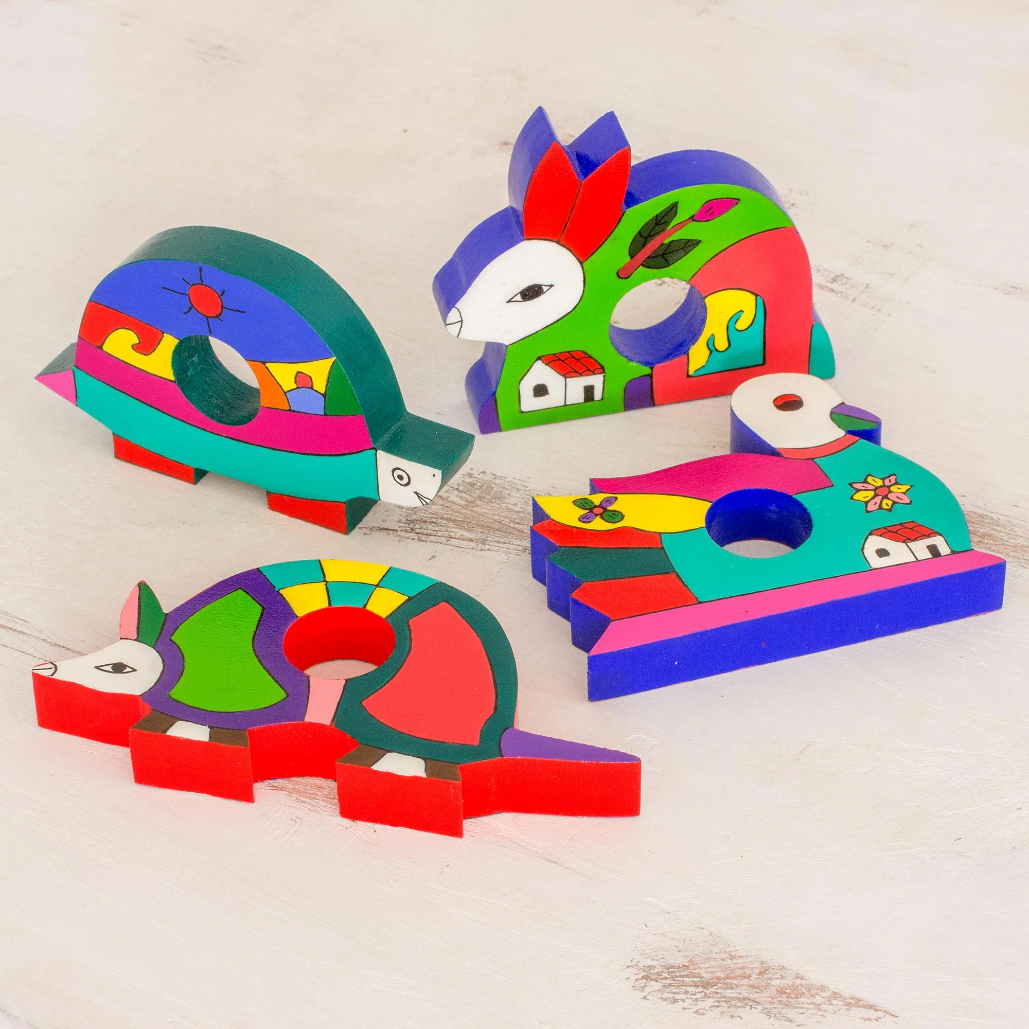 Happy Animals Pine Wood Napkin Rings - Image 3