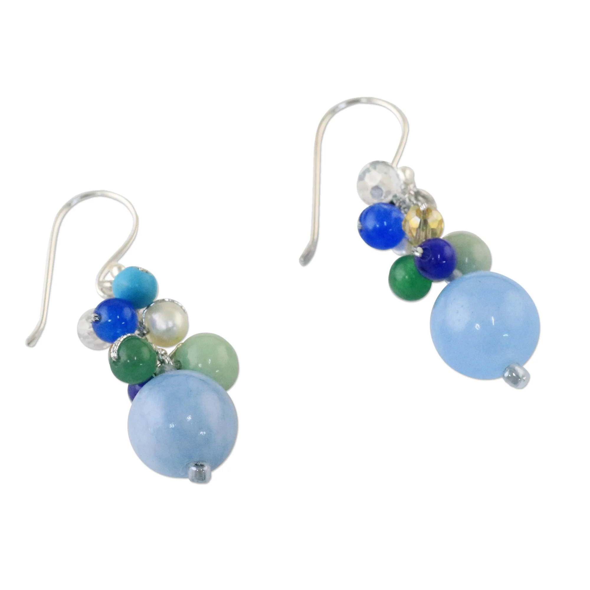 Happy Bunch Blue Quartz Multi-Gemstone Dangle Earrings from Thailand - Image 5