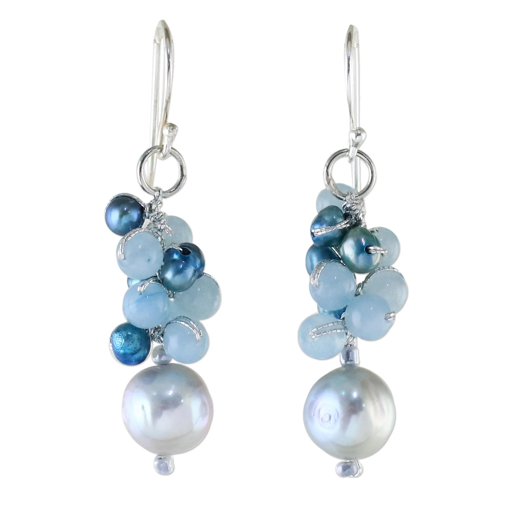 Happy Bunch Cultured Pearl and Quartz Dangle Earrings from Thailand - Image 2