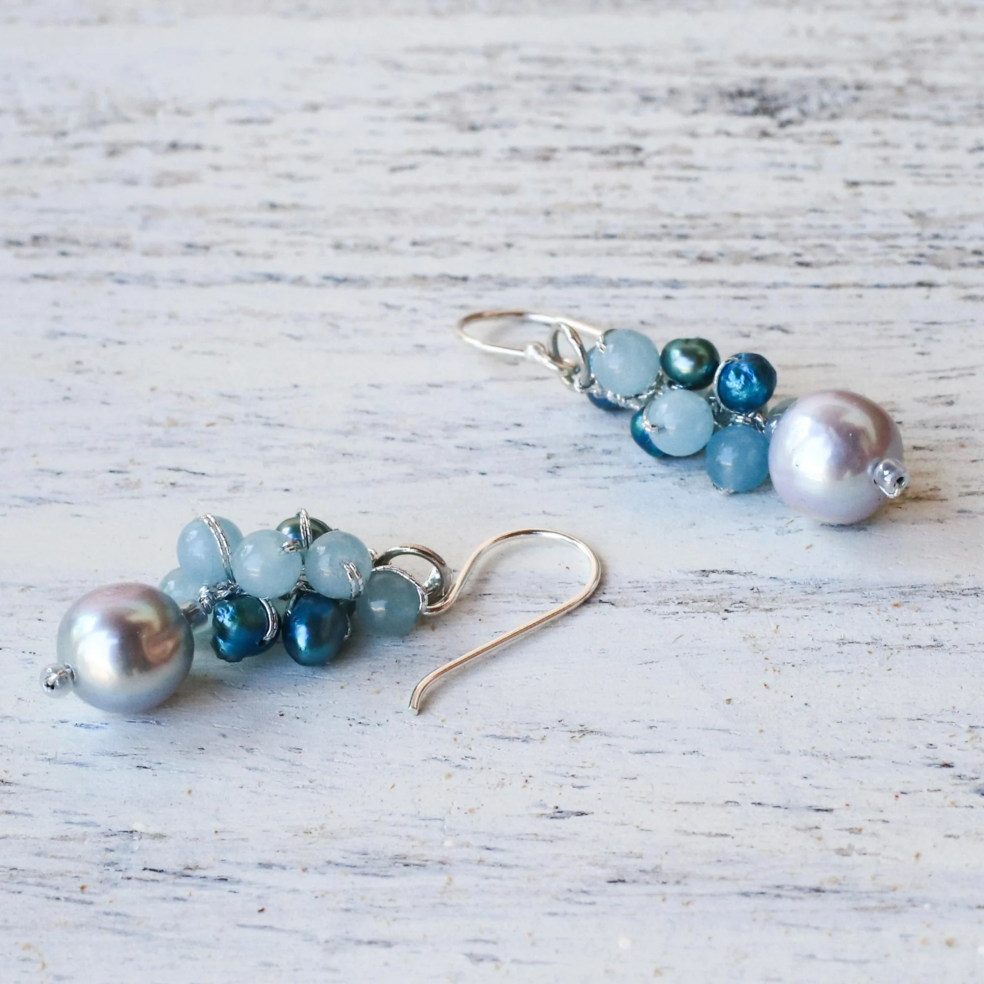 Happy Bunch Cultured Pearl and Quartz Dangle Earrings from Thailand - Image 3