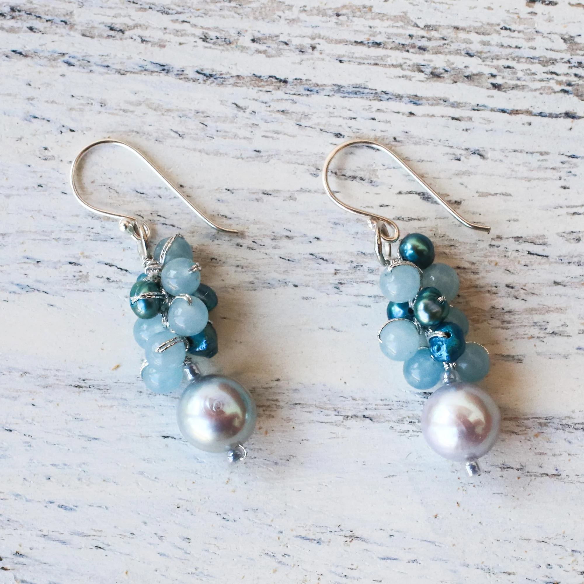 Happy Bunch Cultured Pearl and Quartz Dangle Earrings from Thailand - Image 4