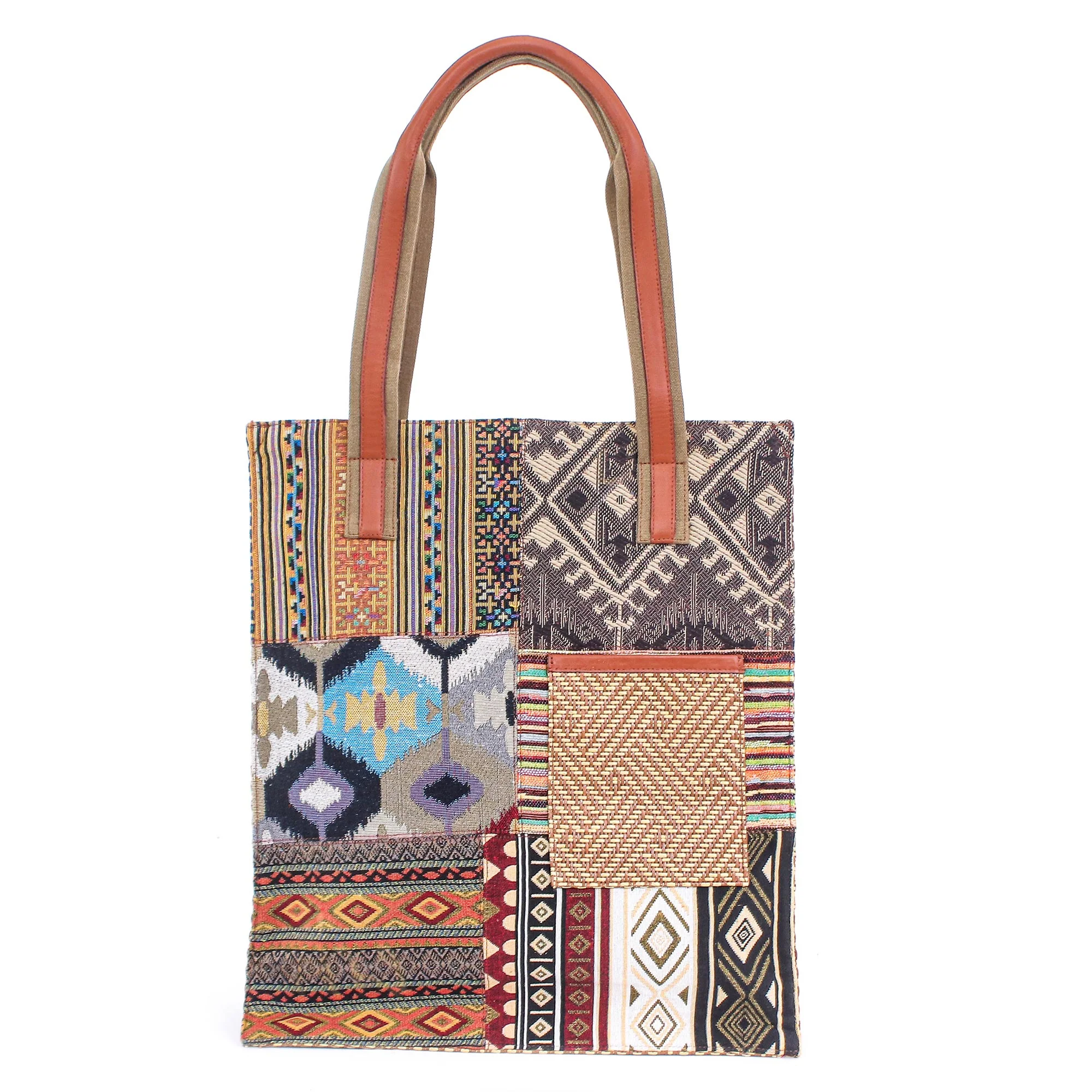 Happy Day in Yellow Thai Cotton Blend and Leather Tote Bag - Image 2