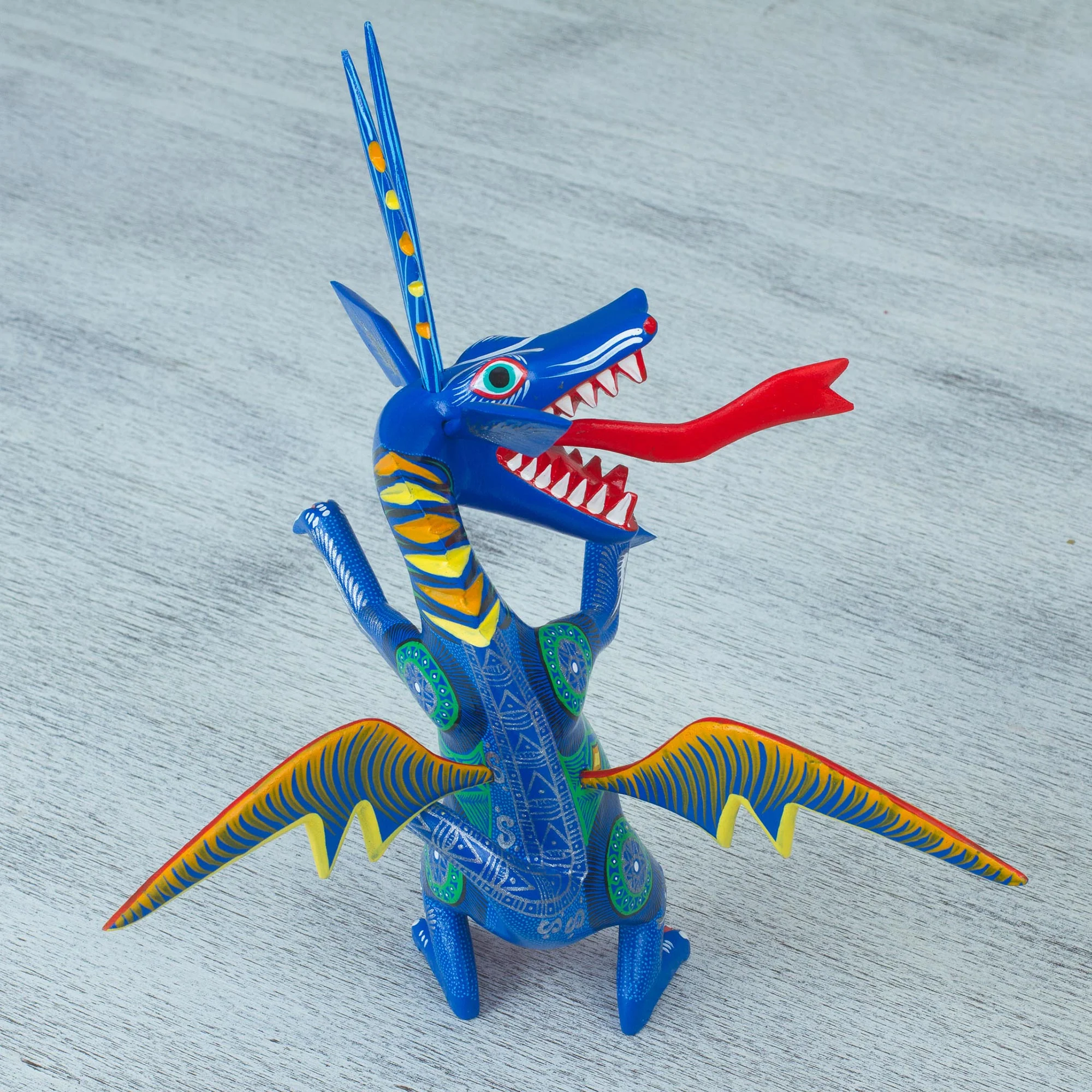Happy Dragon Hand-Painted Wood Dragon Alebrije from Mexico - Image 4